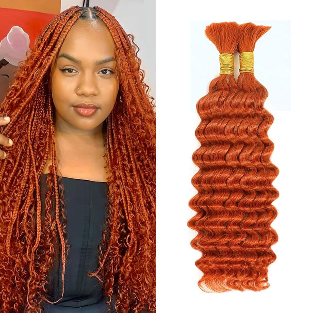 Ginger Boho Human Hair Deep Wave Bulk 26 26 26 Inch 350 Braiding Hair Deep Curly Orange Boho Human Hair Extensions for Woman