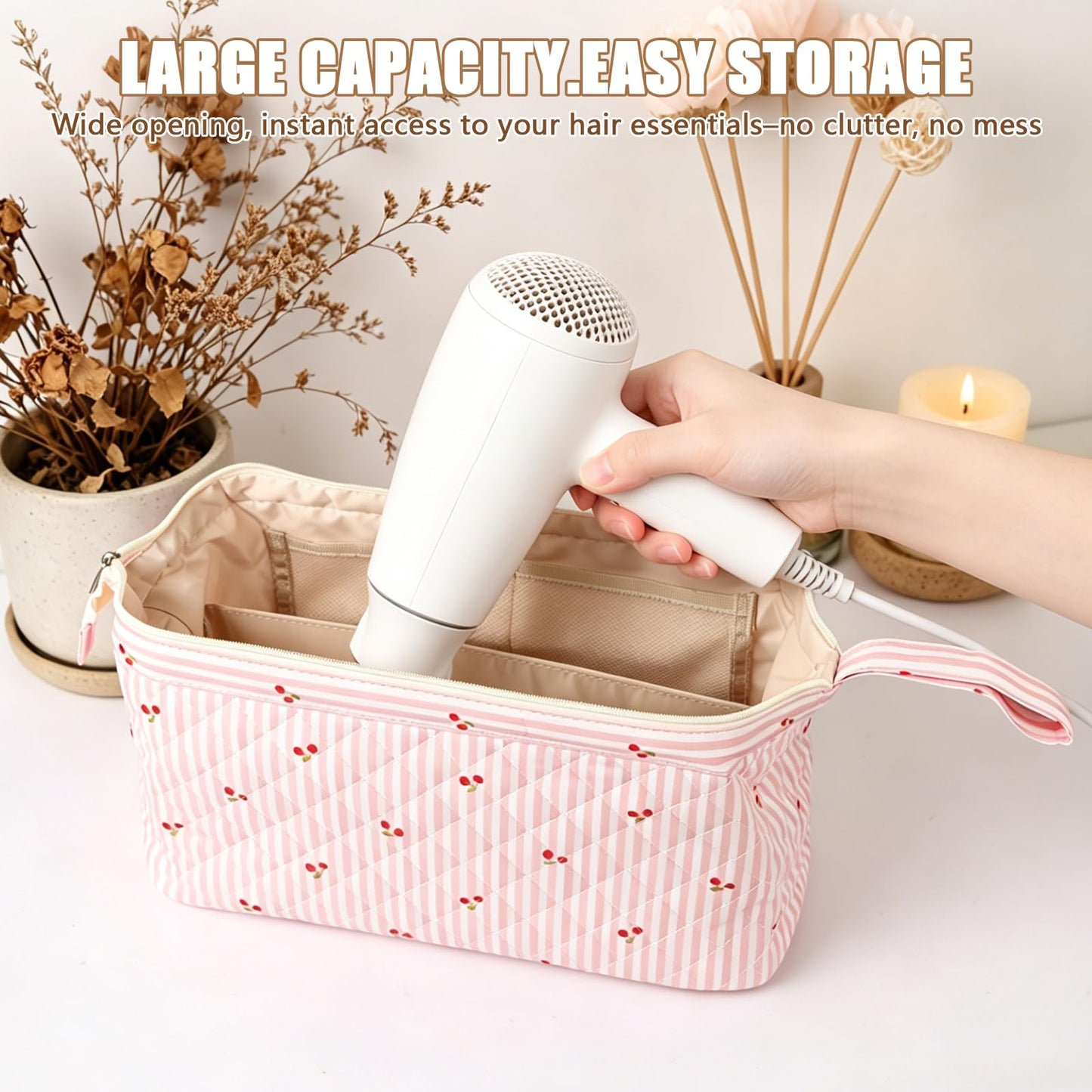 BRIOYHA Quilted Travel Case for Hair Styling Tools, Portable Organizer Bag Compatible with Shark FlexStyle, Dyson Airwrap, Revlon Curling Irons