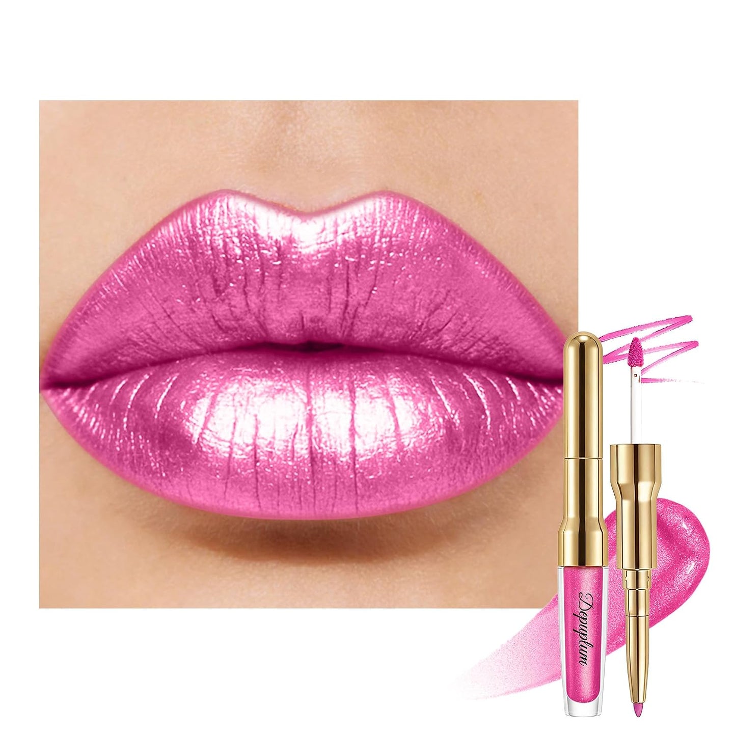 Pink Metallic Lipstick & Lip Liner Combo - Waterproof, Smudgeproof Shimmer Finish | Long Lasting Nude (GB24 Mauve Babe)