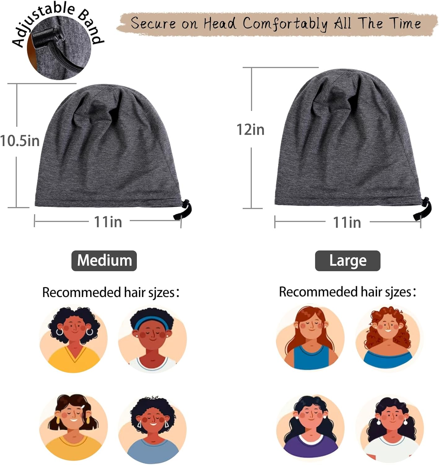 Adjustable Silk Hair Bonnet - Satin Lined Sleep Cap for Women & Men | 2 Pcs Set