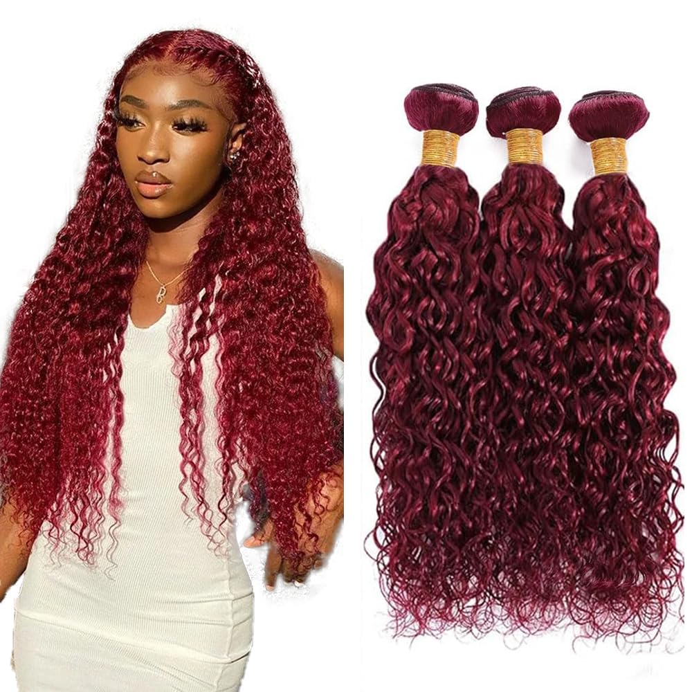 30 32 34 Inch Burgundy Wet and Wavy Human Hair Bundles 99J Red Bundle 150g Brazilian Virgin Hair 3 Bundles Burgundy Water Wave Bundle