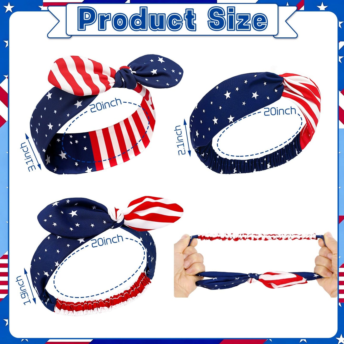 FEBSNOW 3 Pack 4th of July Headband, American Flag Knotted Headband