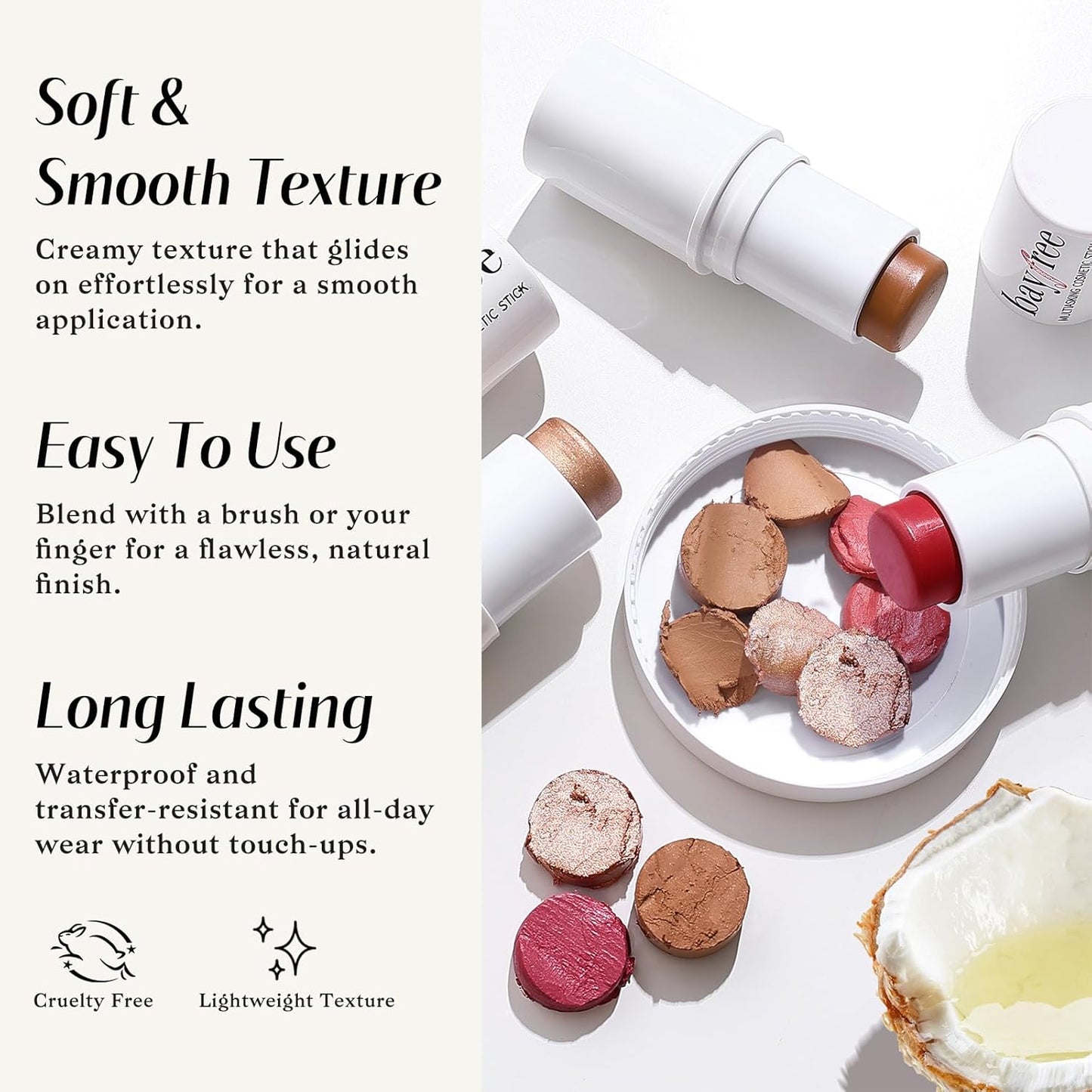 KIMUSE Cream Blush, Highlighter & Contour Stick Trio - Long-Lasting Face Makeup Set with Brush