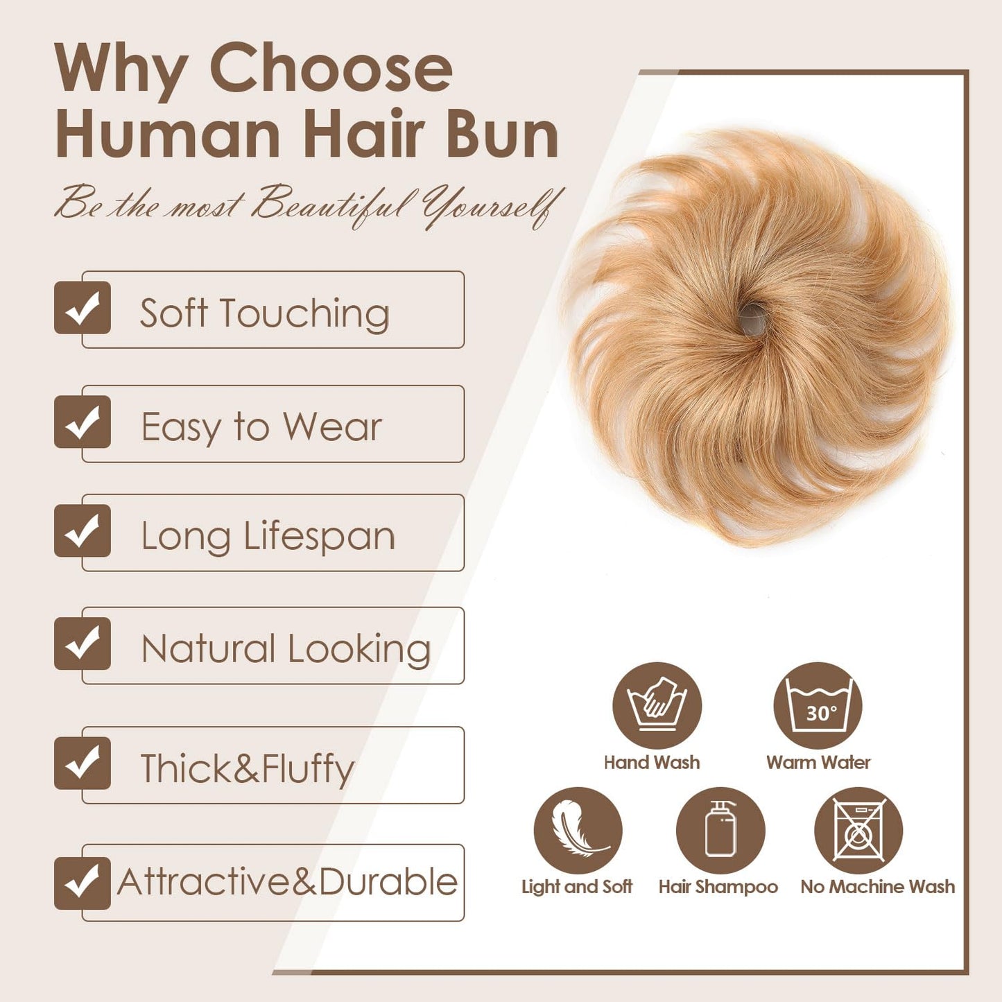 Human Hair Messy Bun - Ash Blonde Wavy Updo Scrunchies | 2 Count, Fluffy & Stretchy Donut Chignons