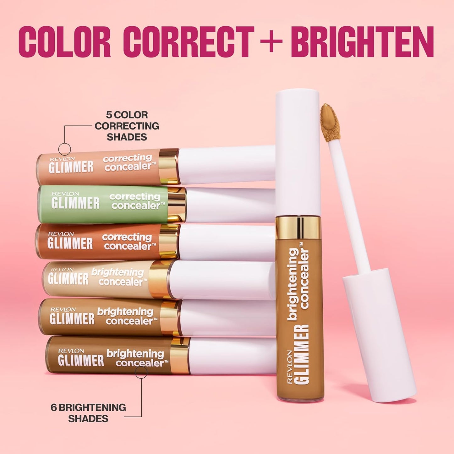 Revlon Glimmer Concealer - Liquid Under Eye Makeup with Caffeine & Vitamin C | Light Coverage, 0.3 fl oz, Pink