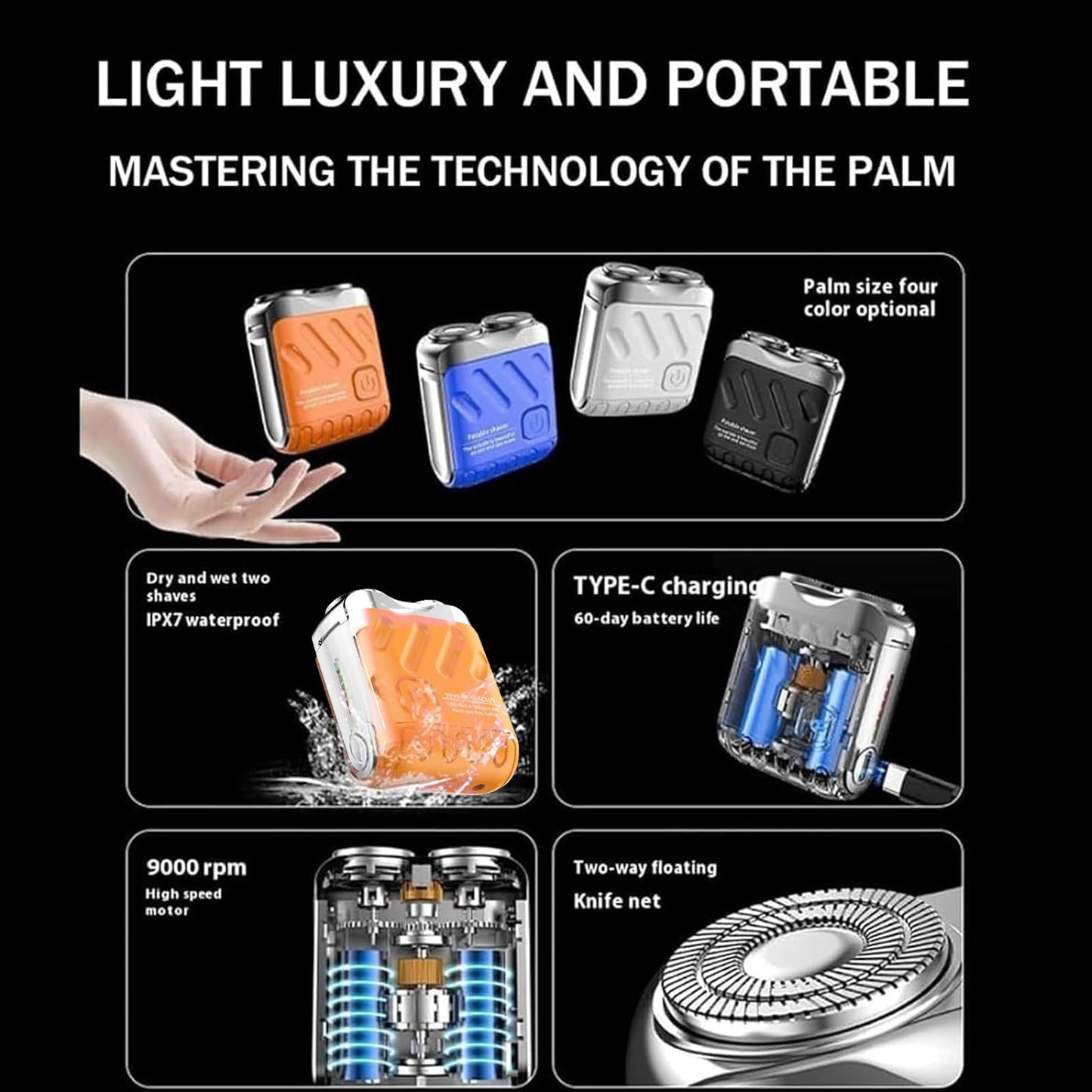 Skywortl Mini Shaver, Beard Shavers Portable Suitcase Design Razor, Mini Portable Electric Shaver for Men Waterproof, Fast Charging Long Battery Life Double-Ring Magnetic Cutter for Travel (Black)
