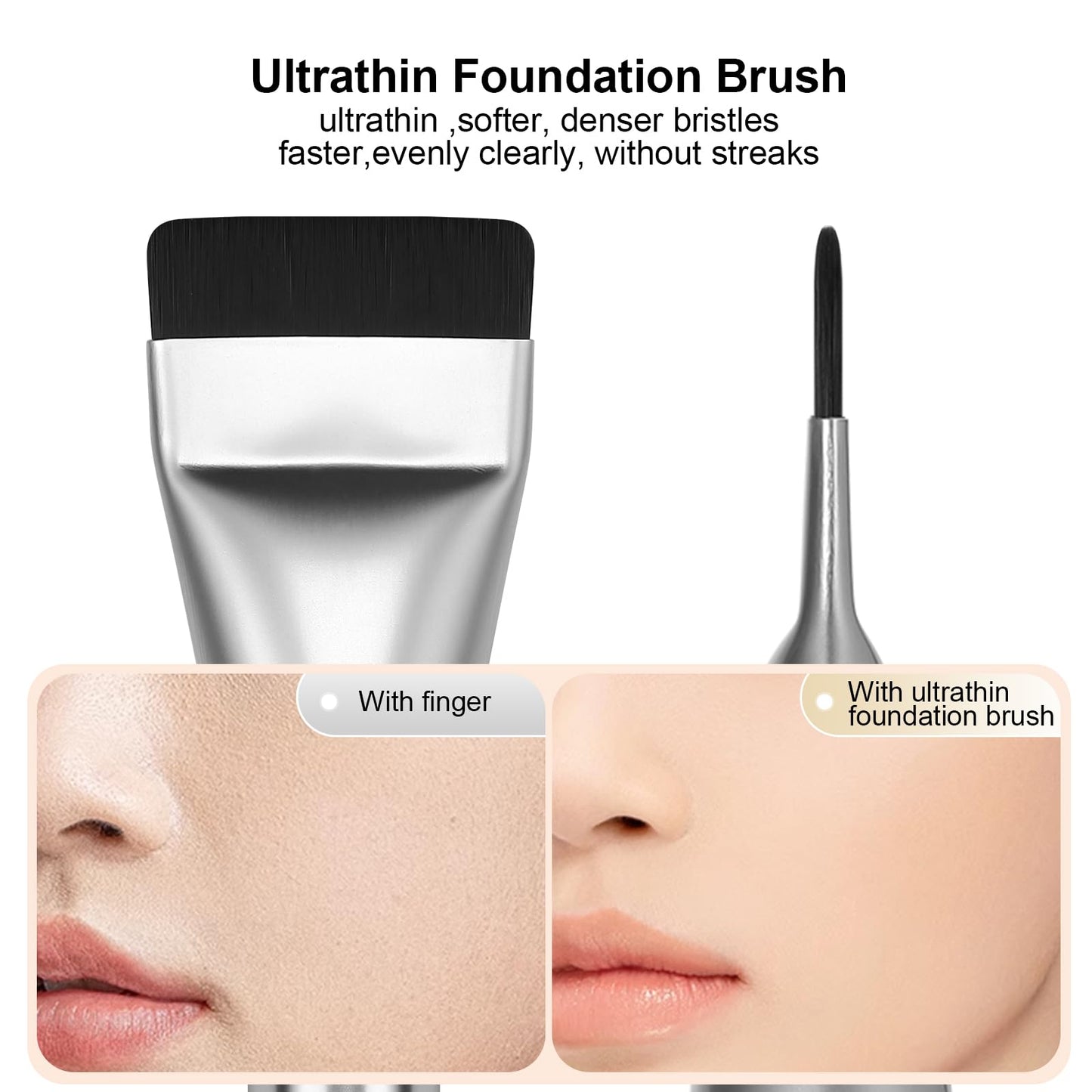 BEAUTYFACTOR Flat Foundation Brush,Korean Makeup Brush Spatula Facial Brush for Liquid Foundation,Premium Face Makeup Brush for Blending Cream (Silver)