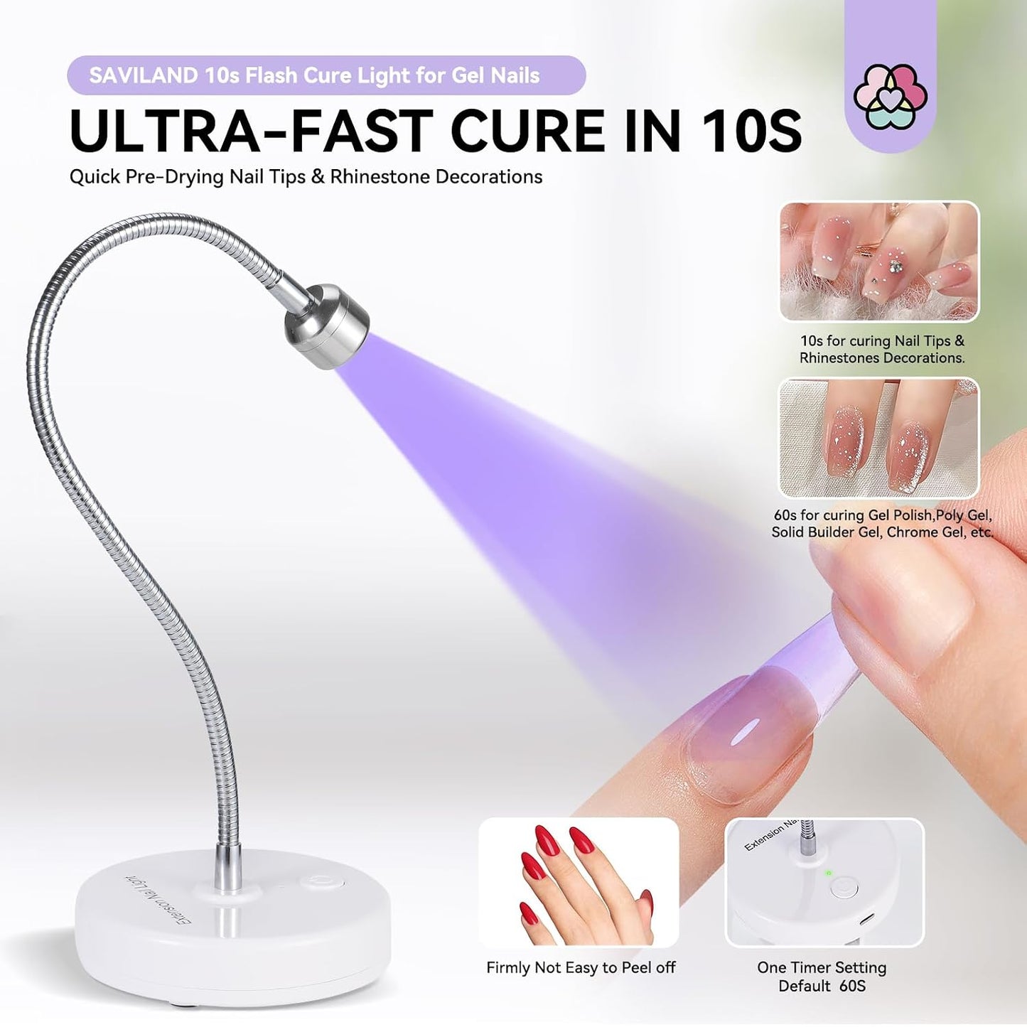 SAVILAND Gooseneck UV Nail Lamp - 12W Gel Light with Touch Switch & 3 Timer Settings | Quick Drying, Adjustable Design