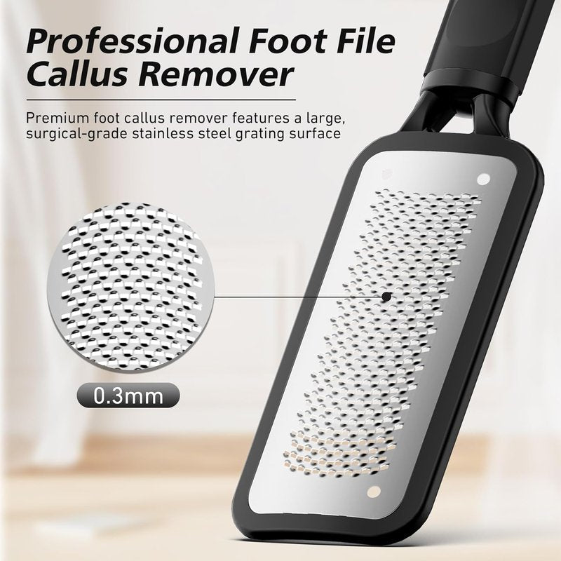 Professional Foot File & Callus Remover - Stainless Steel Rasp for Hard Skin & Cracked Heels | Pedicure Tool (Black)