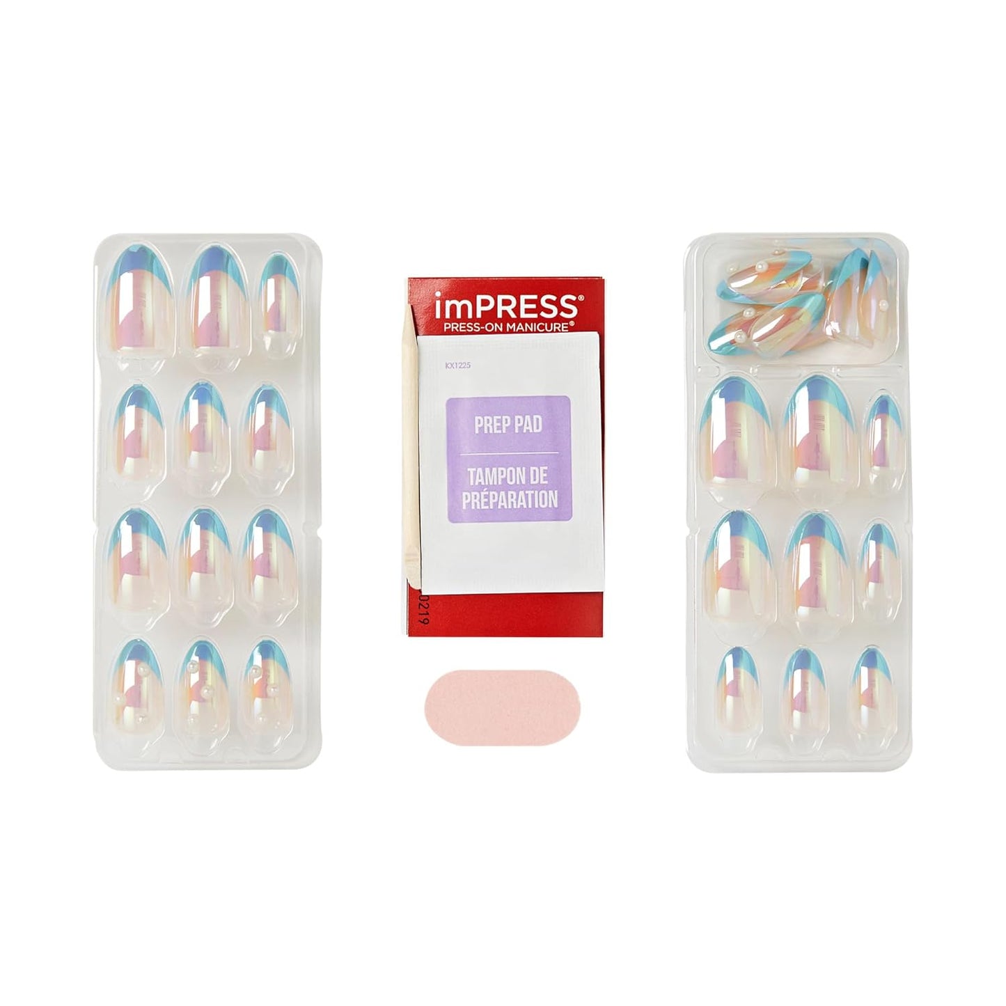 Kiss Impress No Glue Mani Press-On Nails - 'Best Life' Almond Shape, Blue | Medium Size, 30 Nails & Accessories
