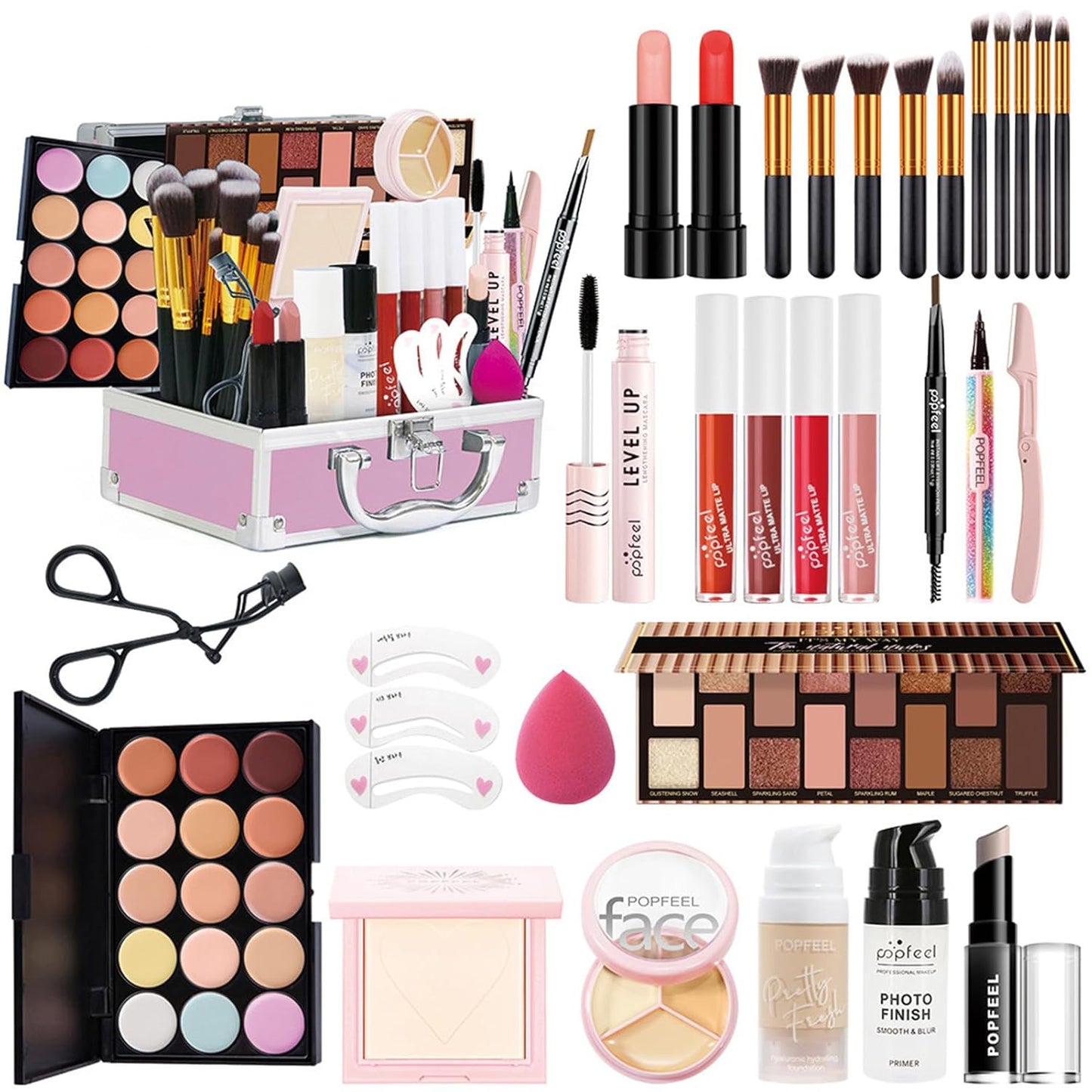 All-in-One Makeup Kit for Women - Hot Pink Essential Bundle | Eyeshadow Palette, Lipstick, Blush & More