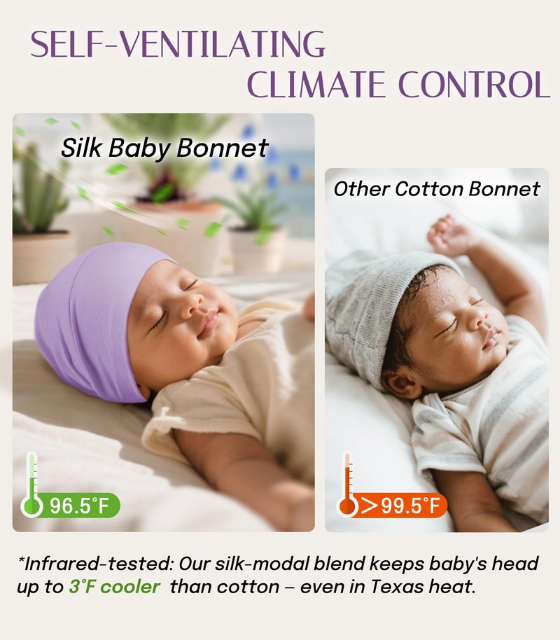 OLESILK Silk Baby Bonnet for 0-6 Months - 100% Mulberry Silk Toddler Hair Bonnet, Adjustable Night Cap for Sleeping Purple