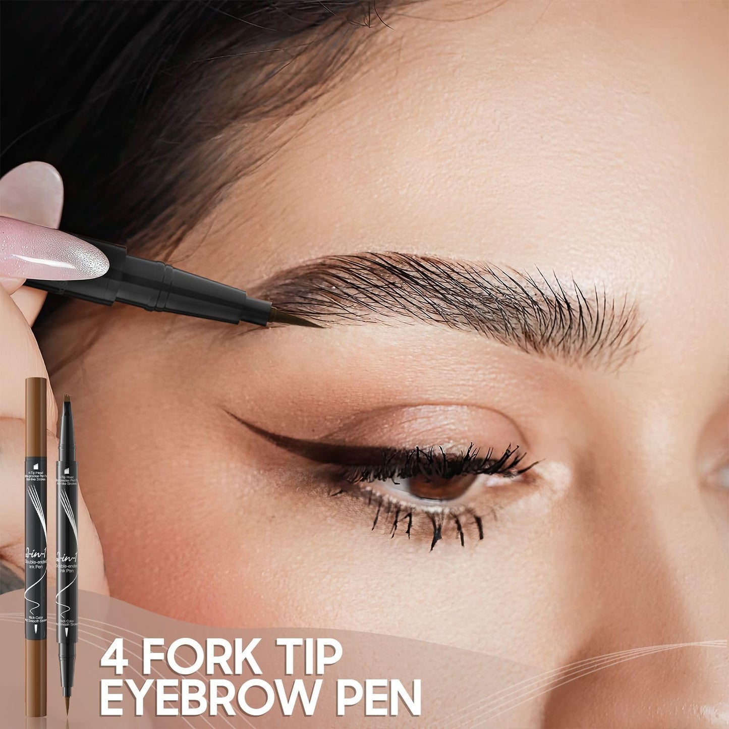 Eyebrow Pencils for Women 2-in-1 Dual-Ended, Microblading Eyebrow Pen 4-Fork-Tip & Precise Brush-Tip, Brow Pen Long-Lasting Waterproof & Smudge-Proof Natural Hair Like Brows (Light Brown)