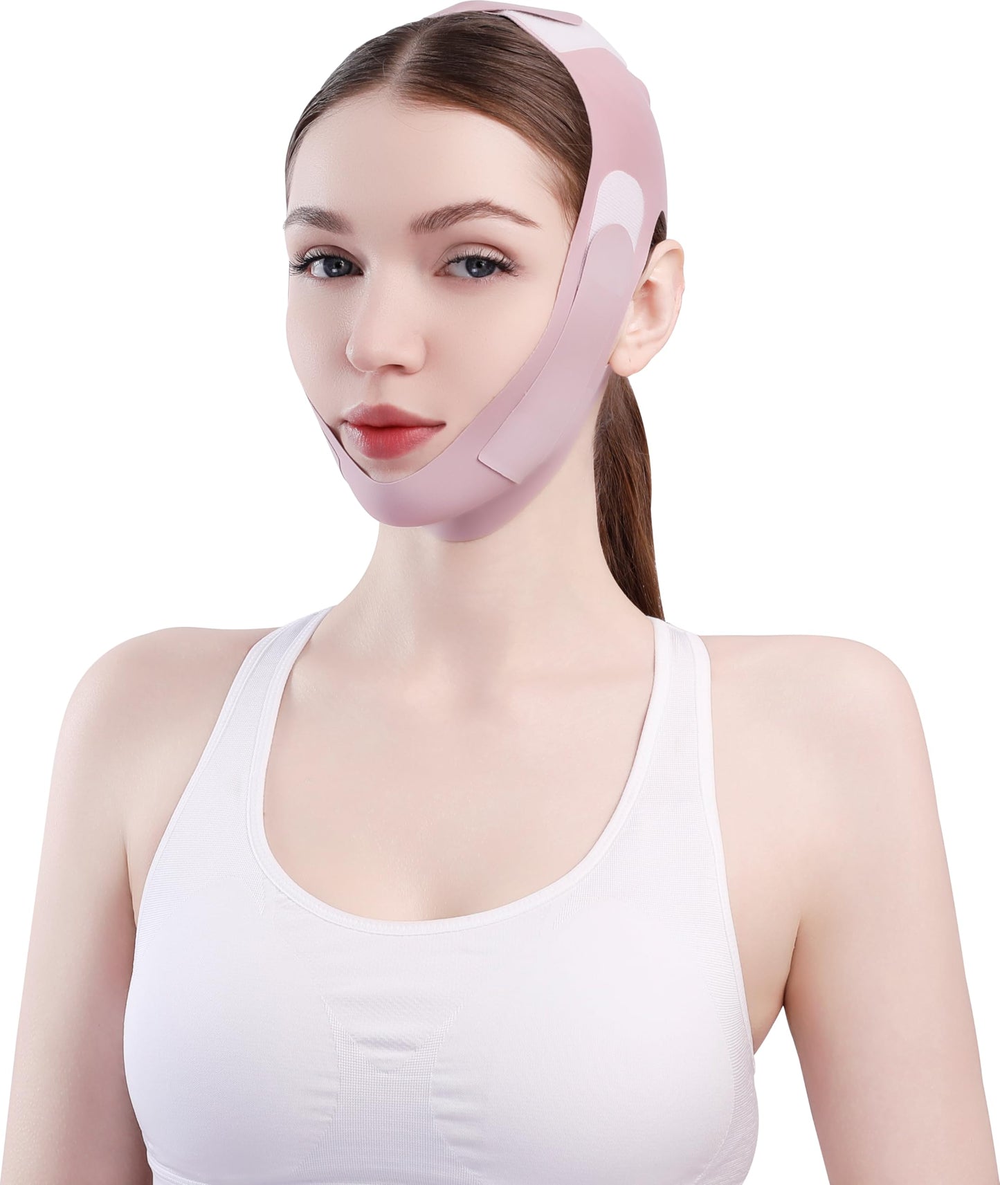 Facial Slimming Strap for Sleeping,Adjustable Chin Strap,Jaw Strap,Jawline Shaper, Mask Chin Up Mask V Shaped Face Mask, Jaw Exerciser,Reusable chin strap,Rose Red