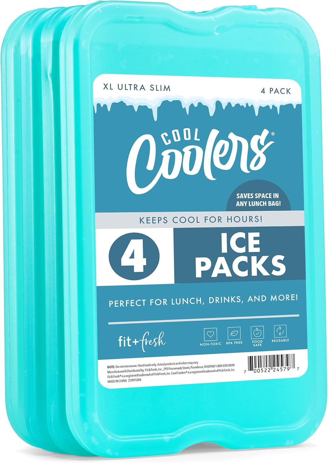 XL Slim Ice Packs - Quick Freeze Reusable Ice Packs for Lunch Boxes & Coolers | 4 Pack