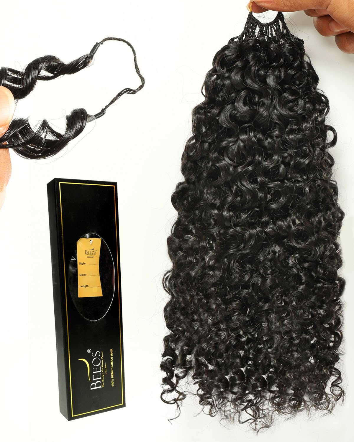 BEEOS Human Crochet Hair Burmese Curly 160g, Pre-Separated Knotless Feather Crochet Human Hair for Black Women 22 Inch, Detangle Easily and Reusable