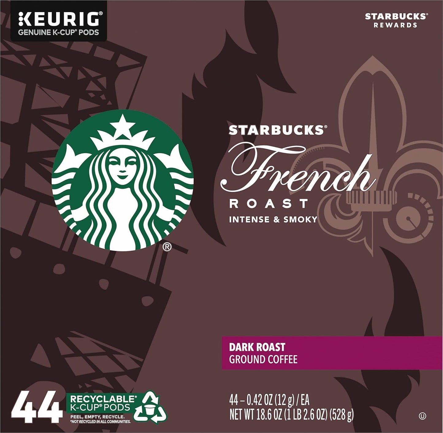 Starbucks K-Cup Coffee Pods - Dark Roast French Roast for Hot or Iced Coffee | 96 Count