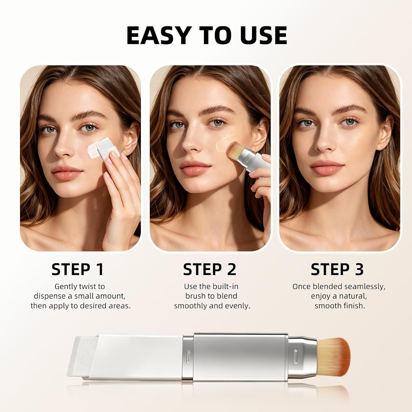 Color Changing Foundation Stick - Dual-Ended Concealer & Brush for Dark Skin | Lightweight, Smooth Finish
