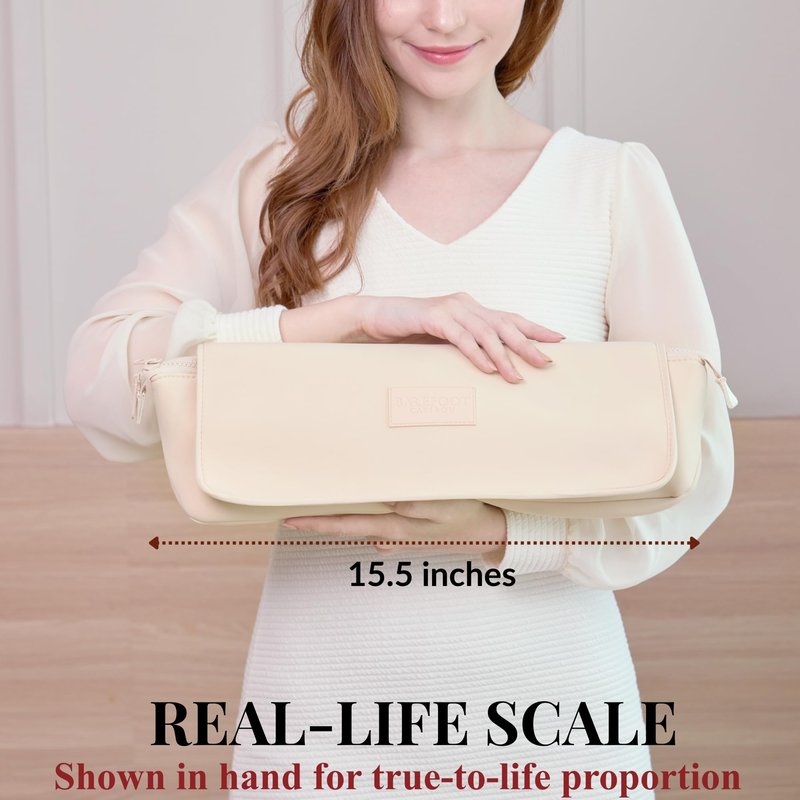 BAREFOOT CARIBOU Hair Tools Travel Bag and Heat Resistant Mat (15.5") for Flat Irons, Straighteners, Curling Iron, and Haircare Accessories, 2-in-1 design, Interior Pockets, Portable Organizer (Ivory)