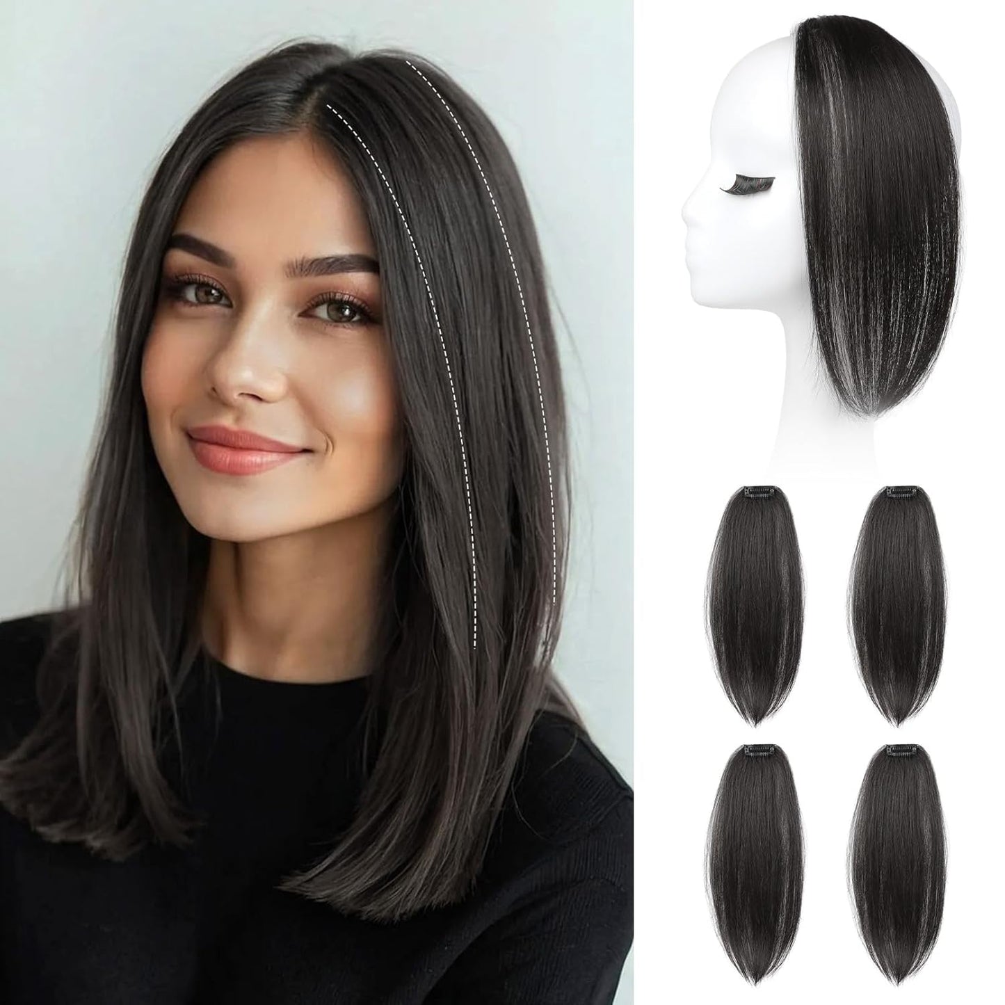 Clip In Hair Volumizer - 12 Inch Thick Hairpieces for Extra Volume | Off Black, 2PCS