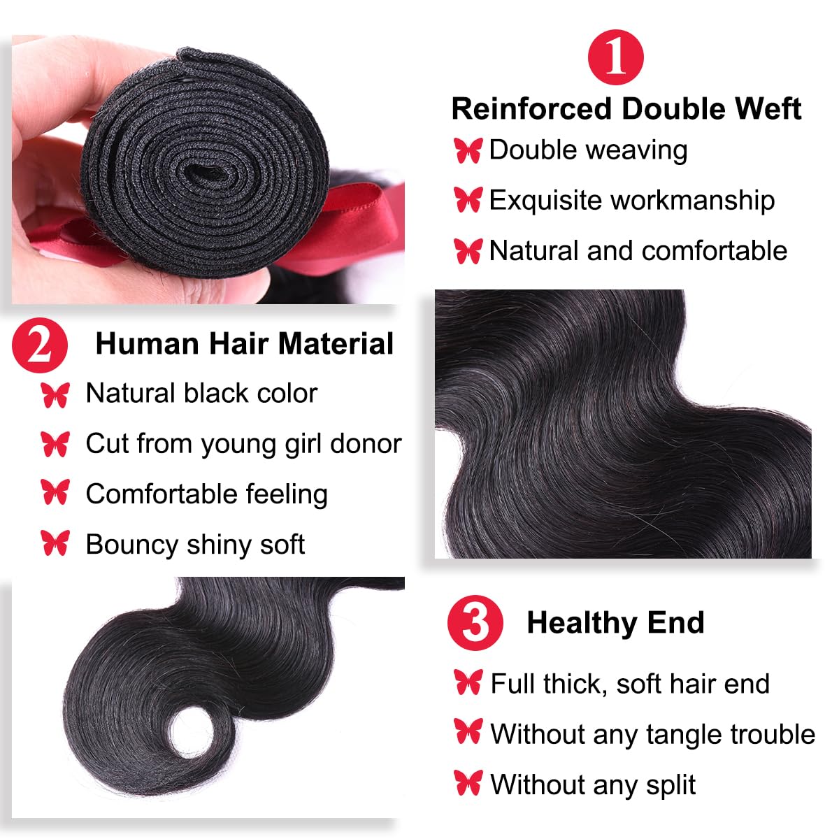 ALLRUN Body Wave Bundles with Closure Human Hair 12 14 16Inch+10Closure Body Weaves 3 Bundles and Closure Free Part 100% Unprocessed Virgin Brazilian Hair Natural Black Color