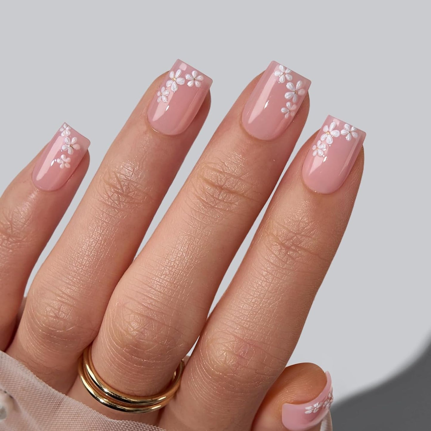 Press On Nails - Champagne Mood Chrome Nude Almond | Easy Application, 16 Sizes, 32 Nails Kit