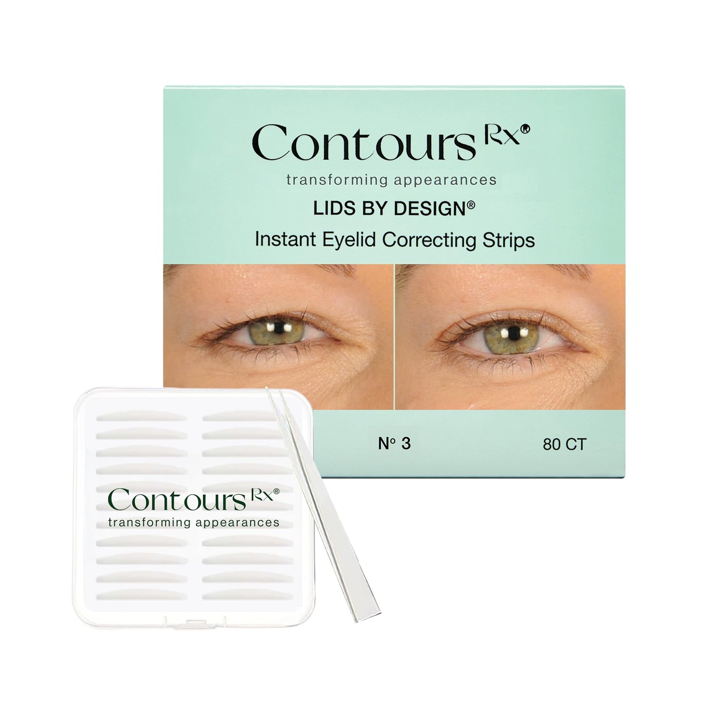 N°3 Invisible Eyelid Tape - Adhesive Fibre Eyelid Tape for Droopy Eyes, Hooded & Heavy Lids - Lightweight, Waterproof Eye Tape with Tweezers - Non-Surgical Lid Lift Strips for Any Occasion (80 Count)