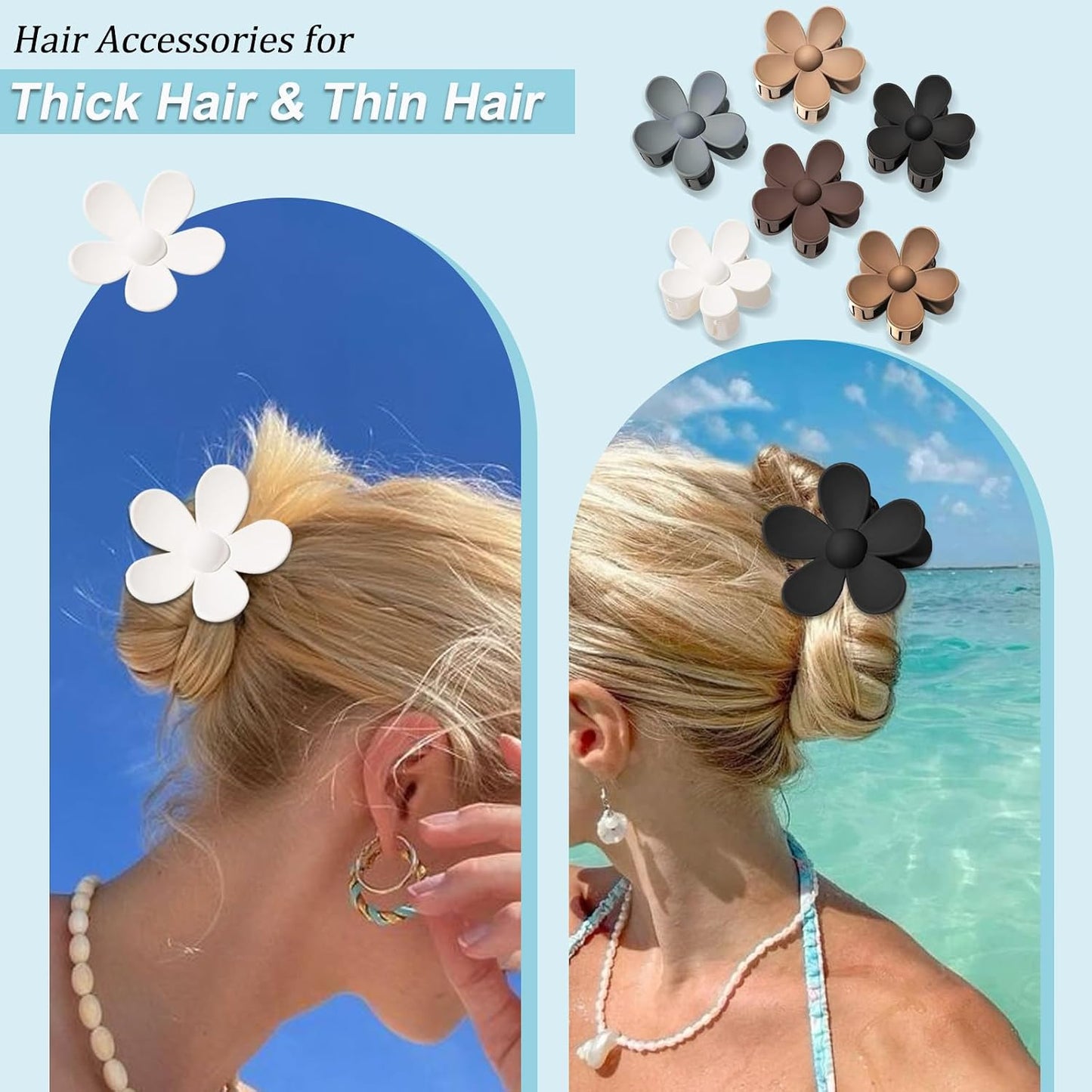 Matte Flower Hair Clips - 6Pcs Nonslip Strong Hold for Women | Hawaiian Plumeria & Daisy Beach Accessories