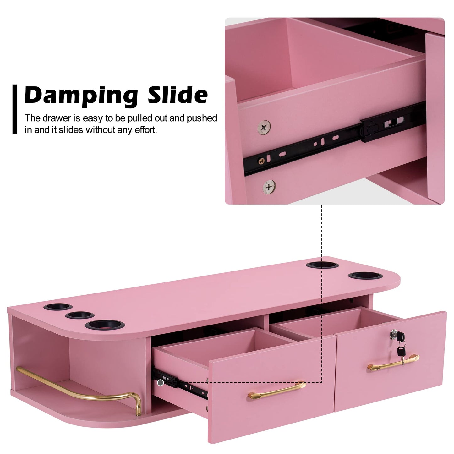 BarberPub Locking Wall Mount Styling Barber Station with Mirror Beauty Spa Salon Furniture,6154-5012-mirror (Pink)