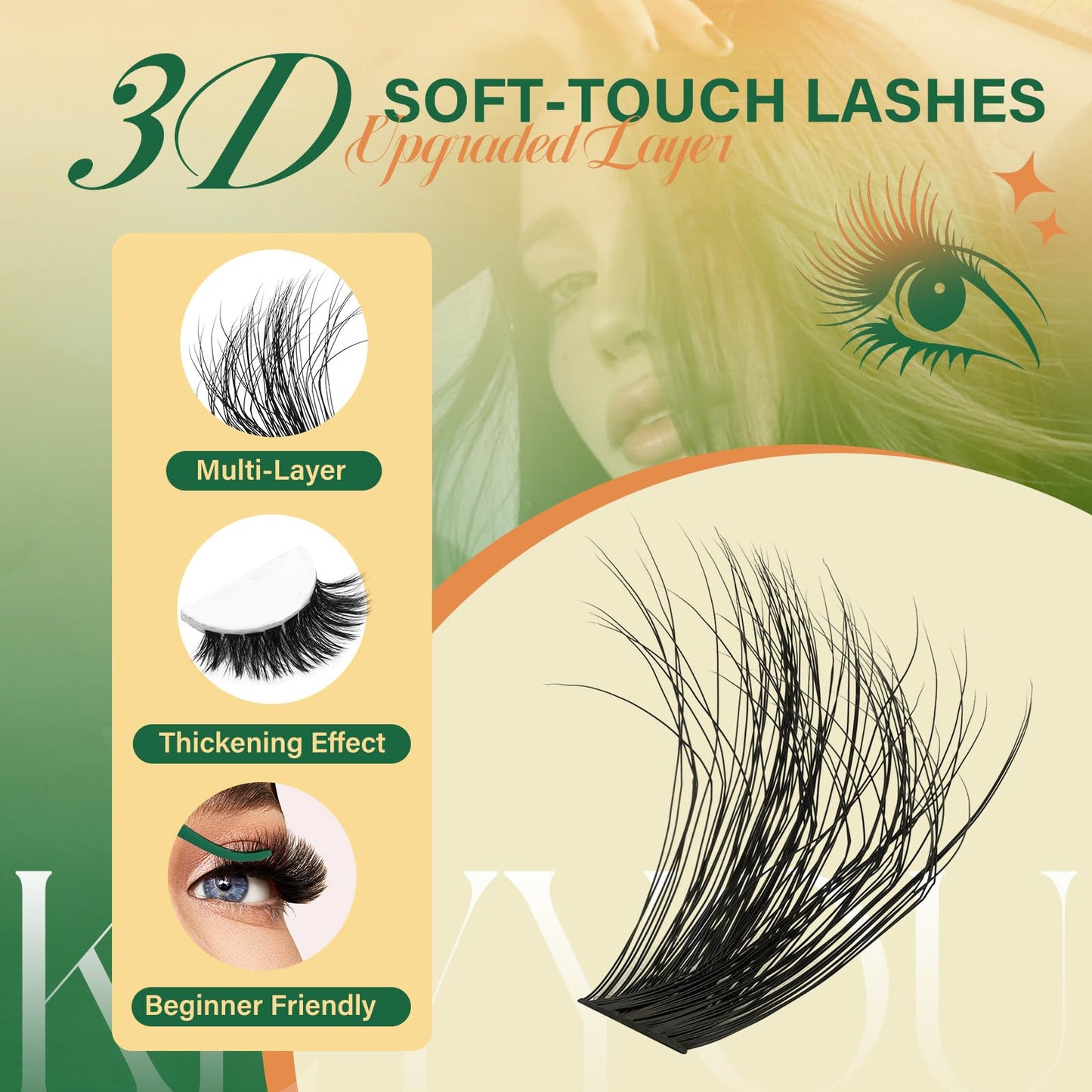 KEYYOU Lash Clusters Kit 80D100D Diy Individual Eyelash Extension Kit,Thick Volume lashes clusters Kit D Curl,280 Pcs Thin Band with Waterproof Lash Bond and Seal Tweezers (Kit-8-16MIX)