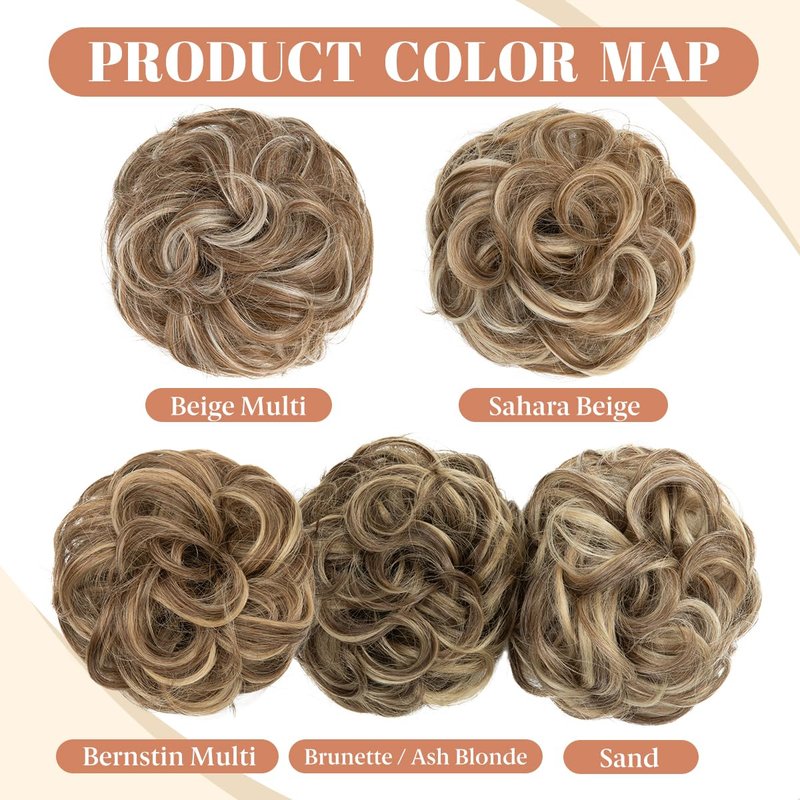 Messy Bun Hair Pieces - 2PCS Wavy Curly Synthetic Updo Extensions | Brunette & Ash Blonde Options