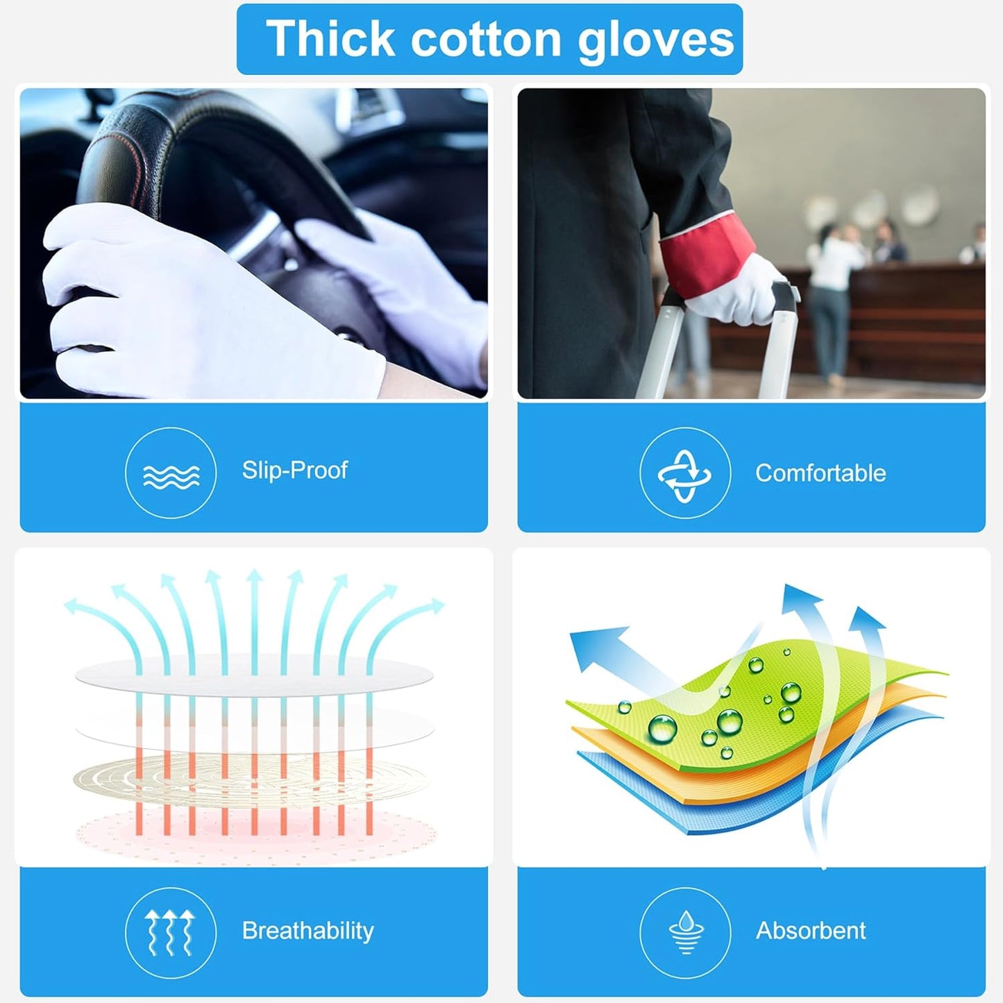 Moisturizing Gloves for Dry Hands | Washable Cotton Spa Gloves - 5 Pairs for Men & Women