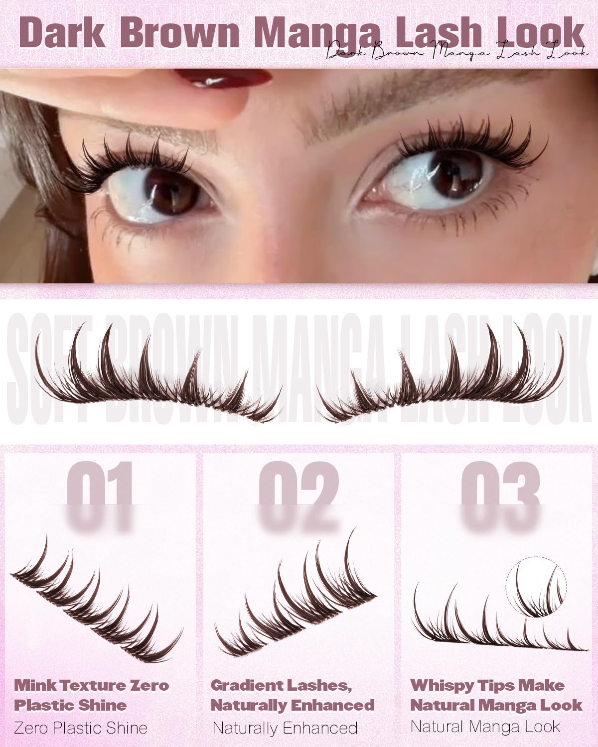 Wtvane Brown Lash Clusters Spiky Eyelash Clusters 8-14mm Manga Cluster Eyelash Extensions Wispy Lashes Clusters Bunny Individual Lashes Anime Eyelashes Cluster Dark Brown Lash Extensions