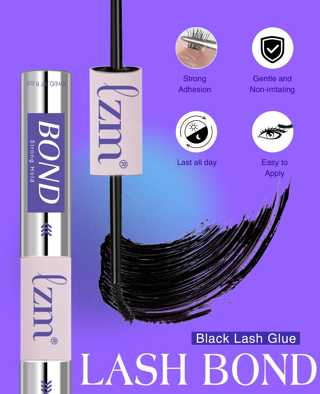 LZM Bond and Seal Lash Glue Long-Lasting 72H Lash Bond and Seal Waterproof Strong Adhesive Easy to Use Eyelash Cluster Glue (5ml+ 5ml 13)