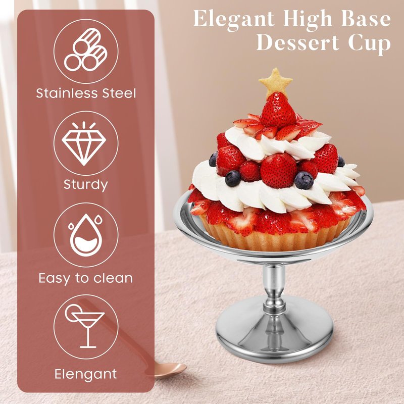 Angoily 2Pcs Mini Sliver Bowls Stainless Steel Ice Cream Dessert Cup Parfait Sundae Trifle Bowl Footed Sauce Cup for Nuts Fruit Pudding Snack Cereal Party Favors