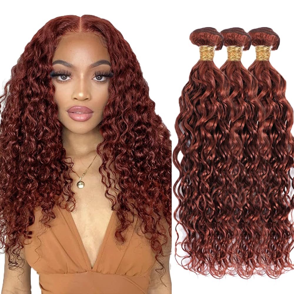 34 34 34 Inch Copper Brown Bundles Human Hair Color #33 Bundles Copper Red Water Wave Bundles Brazilian Virgin Remy Hair 3 Bundles Reddish Brown Water Wave Bundles 100g/Pc
