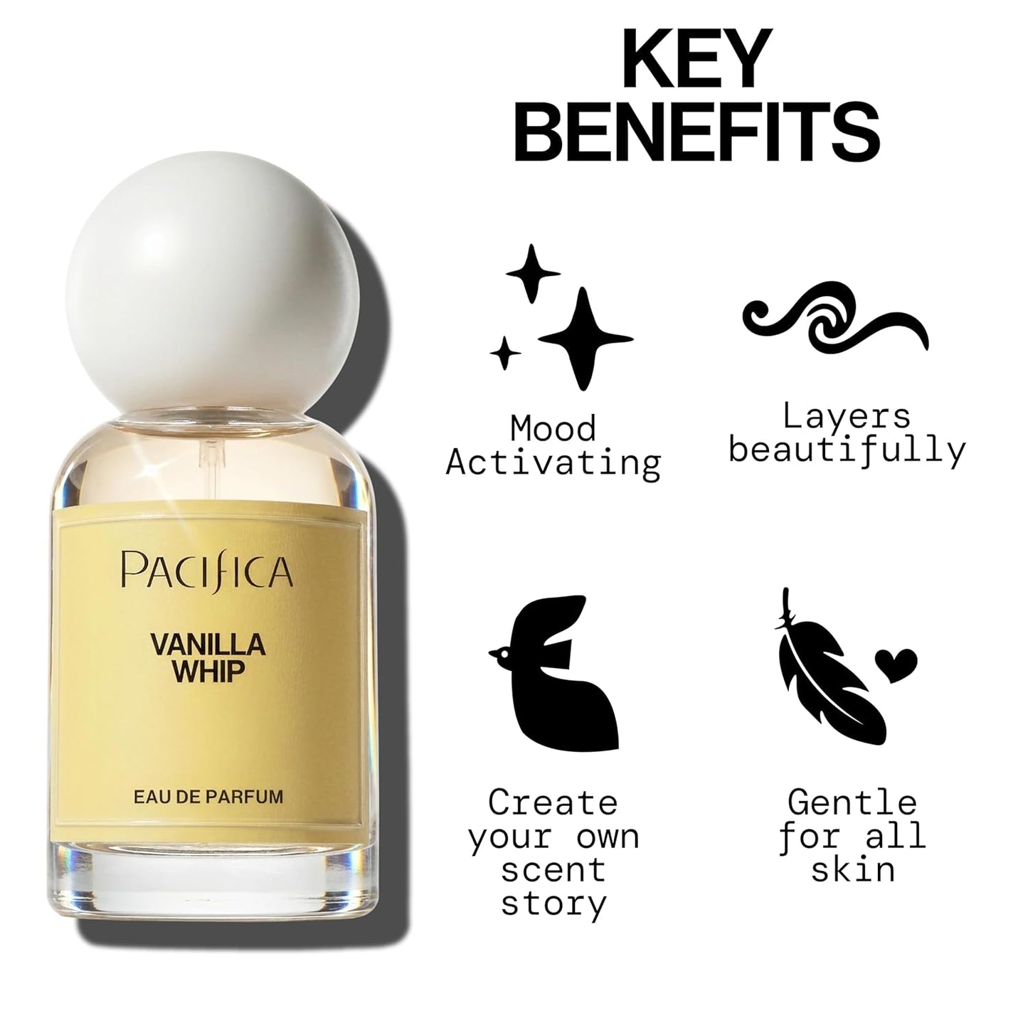 Pacifica Vanilla Whip Eau de Parfum - Sweet Gourmand Women's Fragrance | Long-Lasting Warm Sugar Almond Scent | Vegan & Cruelty-Free 1oz