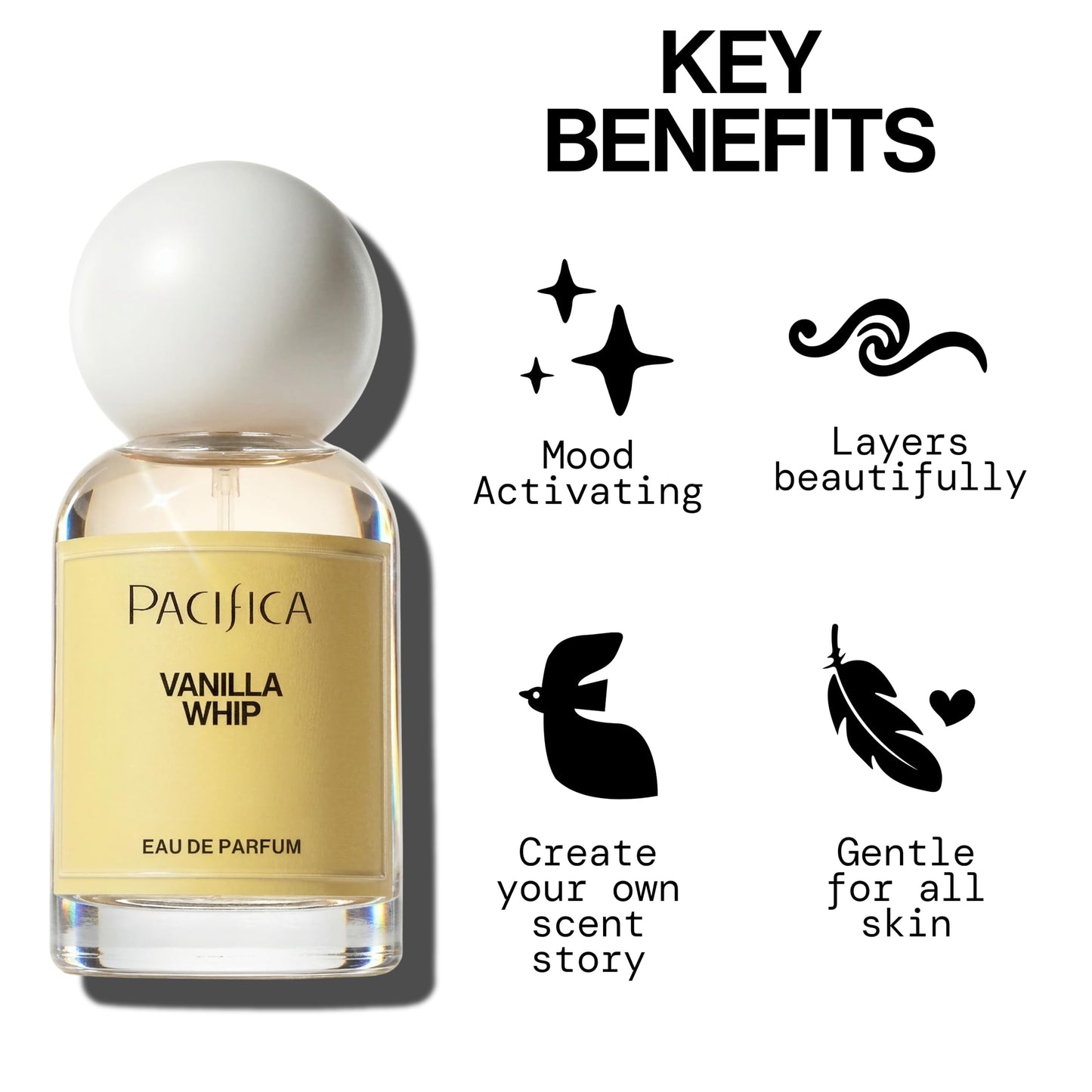 Pacifica Vanilla Whip Eau de Parfum; Sweet Gourmand Perfume for Women Spray | Warm Sugar Almond Bergamot Fragrance, Long Lasting | Botanical Clean Mood Perfume | Vegan, Cruelty-Free, Paraben-Free 1oz