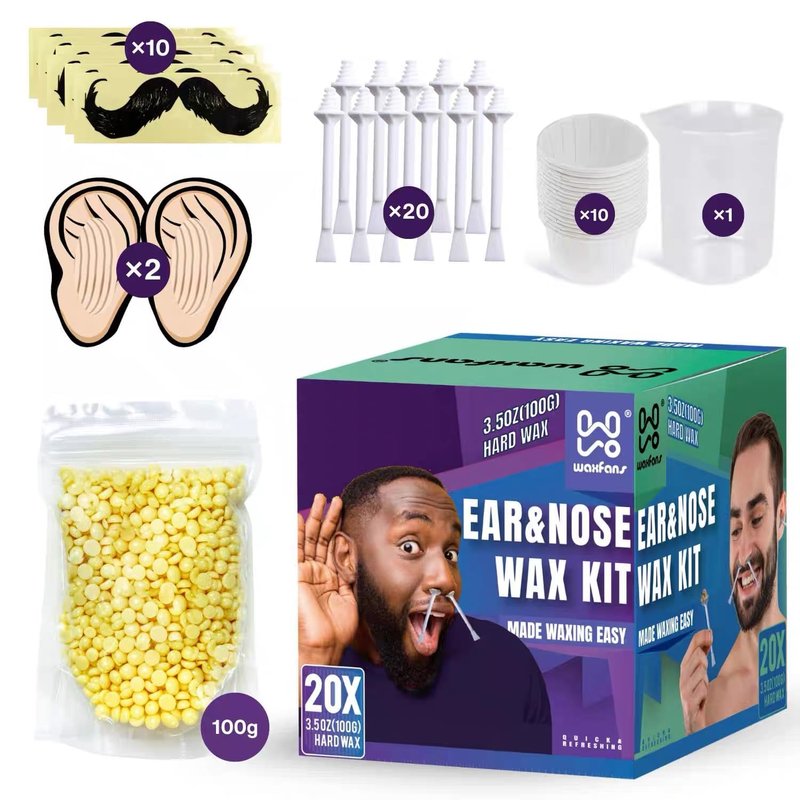 Waxfans Nose and Ear Hair Removal Kit for Men and Women - 150g Wax for 20 Uses, Long-lasting for 4 Weeks (Blue)