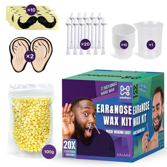 Waxfans Nose and Ear Hair Removal Kit for Men and Women - 150g Wax for 20 Uses, Long-lasting for 4 Weeks (Blue)