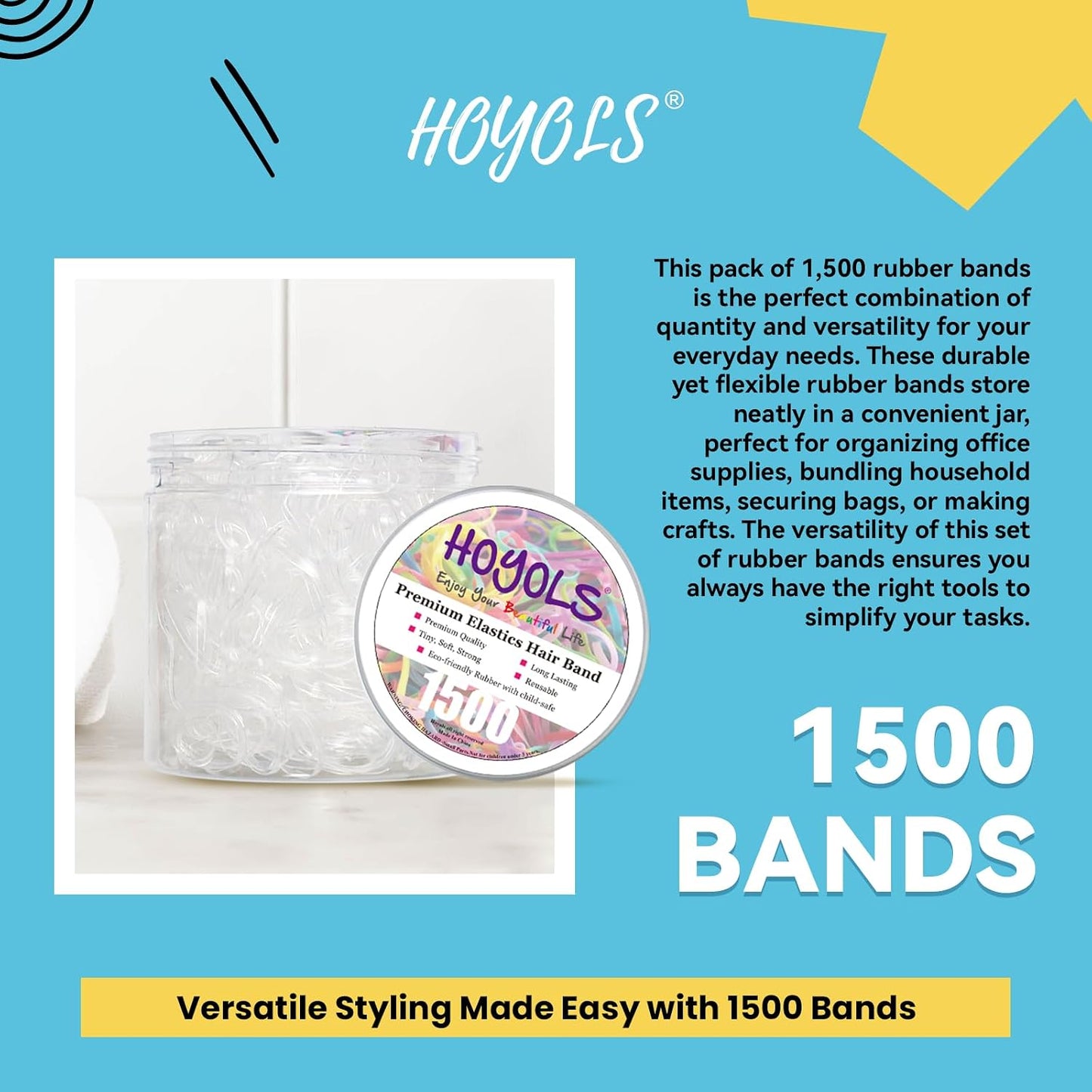 Clear Elastic Hair Rubber Bands - 1500 Mini Ponytail Holders for Kids | No Crease, 1 Inch TPU