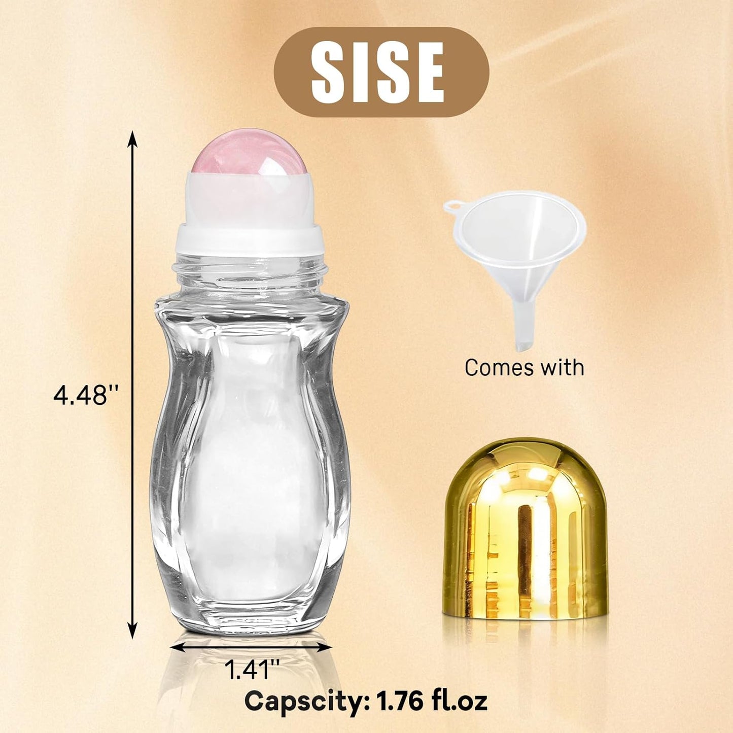 Rose Quartz Roller Bottles - 50ml Refillable Clear Glass with Natural Crystal Rollers | Leak-Proof Travel Perfume Container