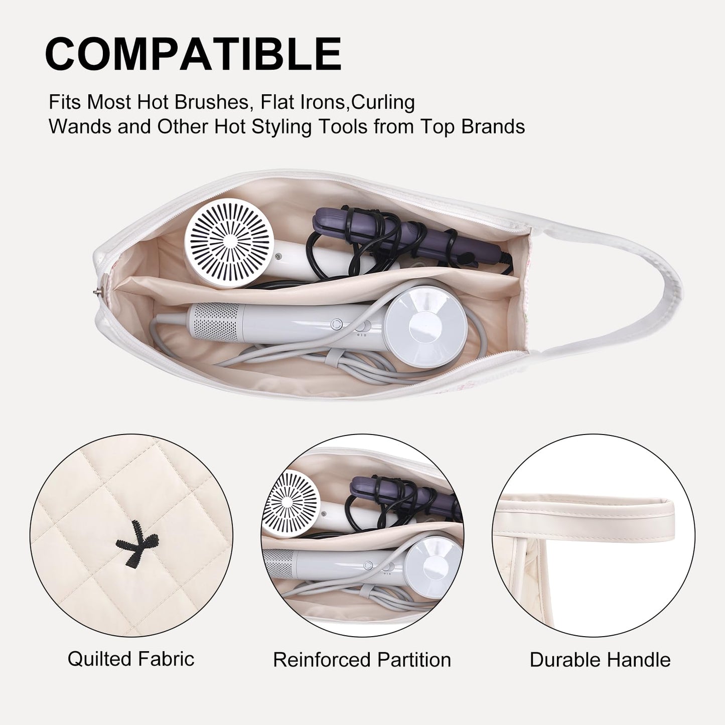idoltimes Quilted Hair Tools Travel Bag, Compatible with Dyson Airwrap Styler, Portable Cotton Floral Organizer Case for Shark FlexStyle Attachments Storage