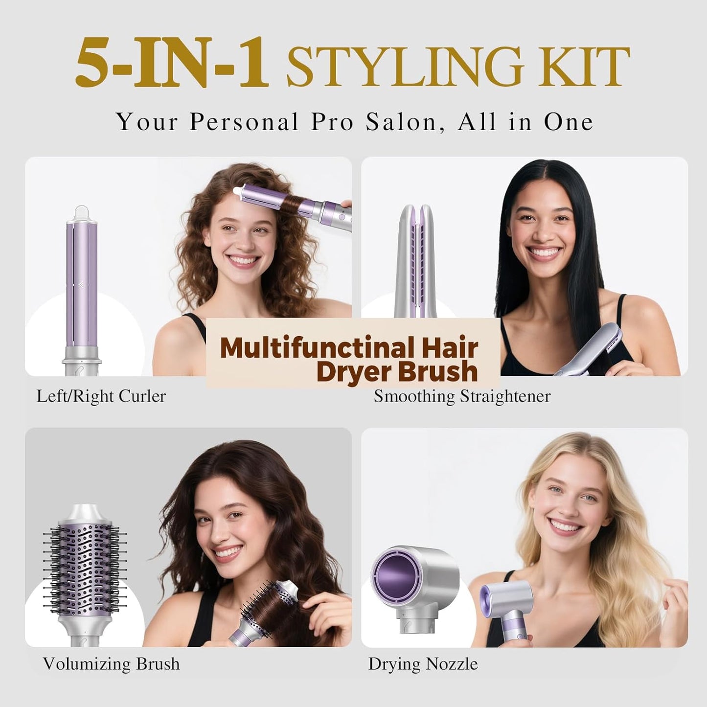 5 in 1 Hot Air Styler - Ionic Hair Dryer, Volumizer & Curlers | Frizz-Free Styling Tool with Travel Bag