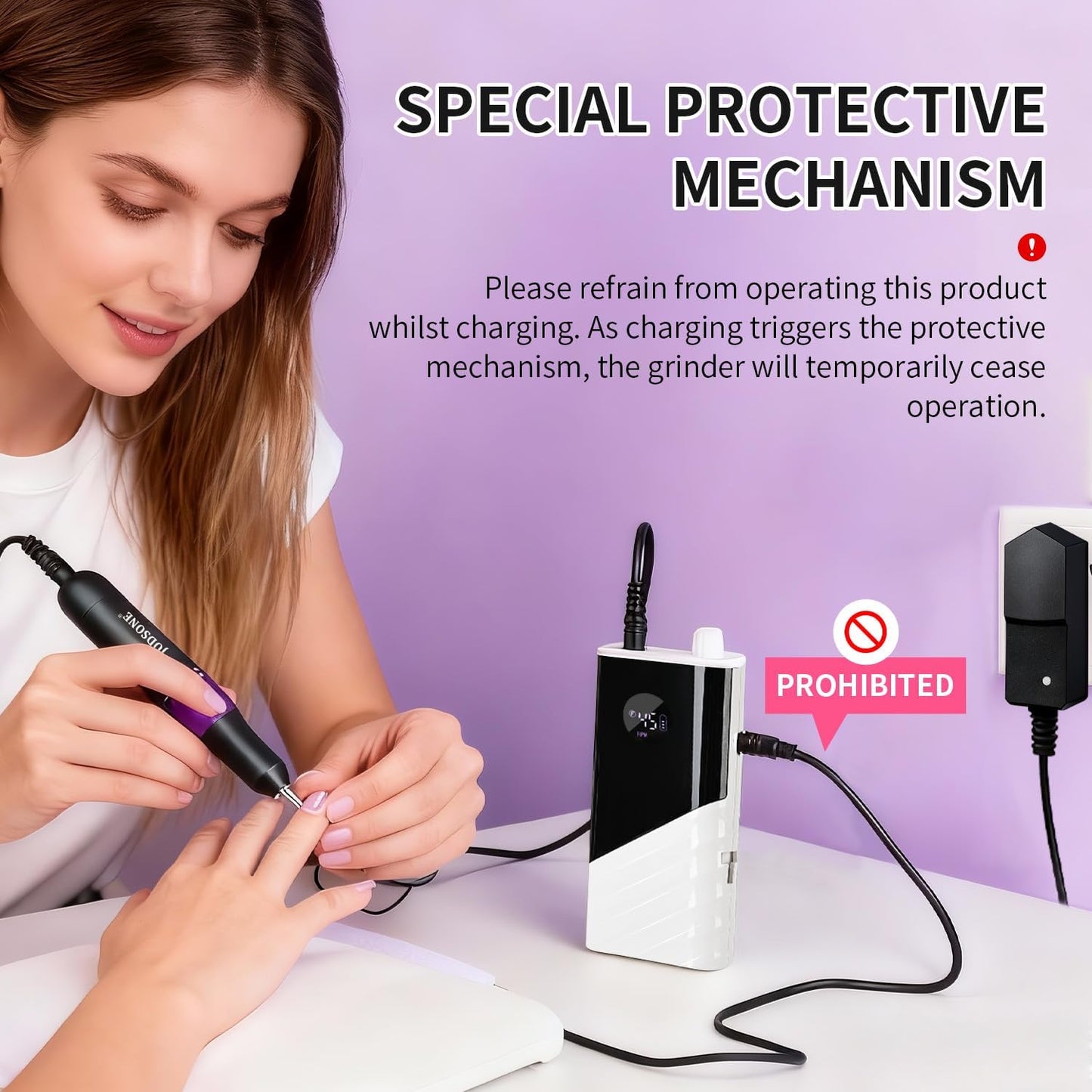 JODSONE Nail Drill - 45000 RPM Rechargeable Nail File for Gel Removal | Low Noise & Portable for Home or Salon