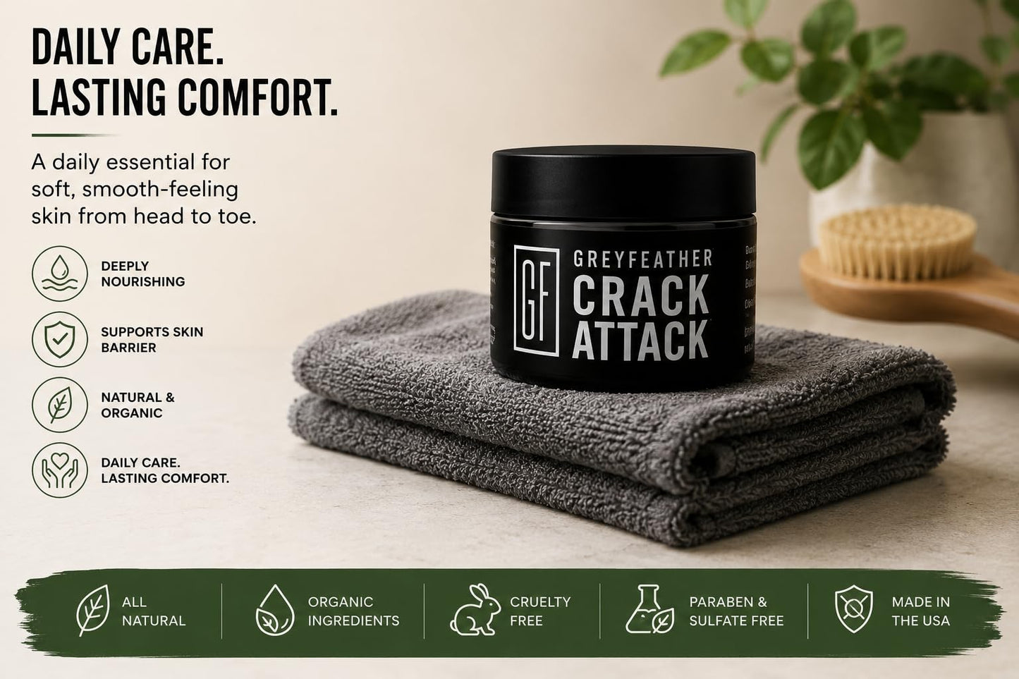 Greyfeather Crack Attack Hand Cream for Dry Cracked Hands – Working Hands Cream Travel Size with Shea Butter & Vitamin E – Non-Greasy Fast Absorbing Intensive Hand Lotion & Moisturizer for Men Women