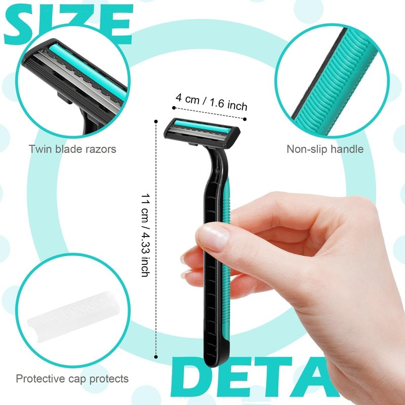 Clothsport 120 Pack Disposable Twin Blade Razors Individually Wrapped, Clear Safety Cap， Multipurpose Portable Shave Razor for Man Woman Bathing Hotel Travel (Green)