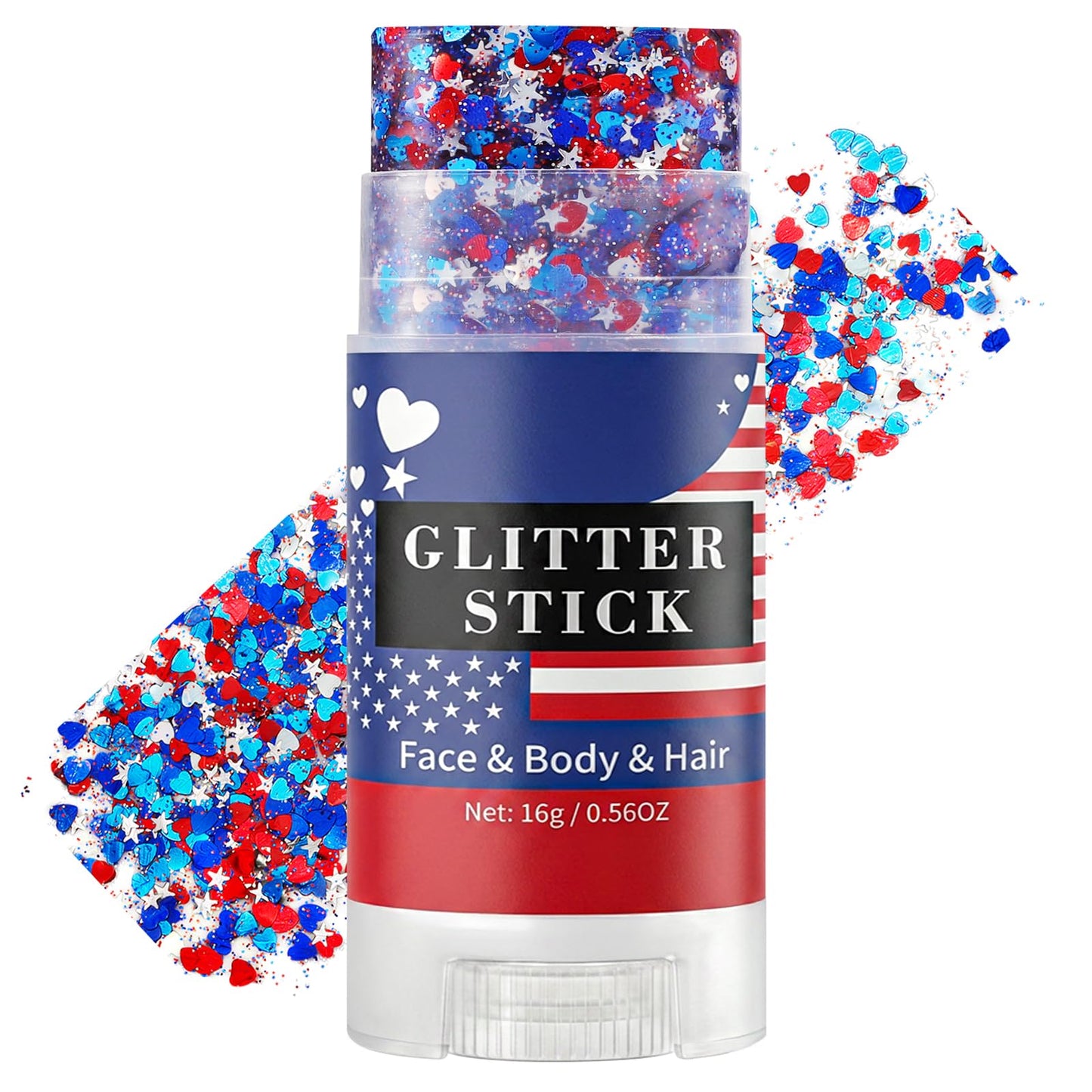 Mysense Red White and Blue Face Hair Body Glitter Stick with Heart & Star Sequins,4th of July Outfits for Women Kids,Patriotic USA Accessories for Independence Day Memorial Day 250 Anniversary