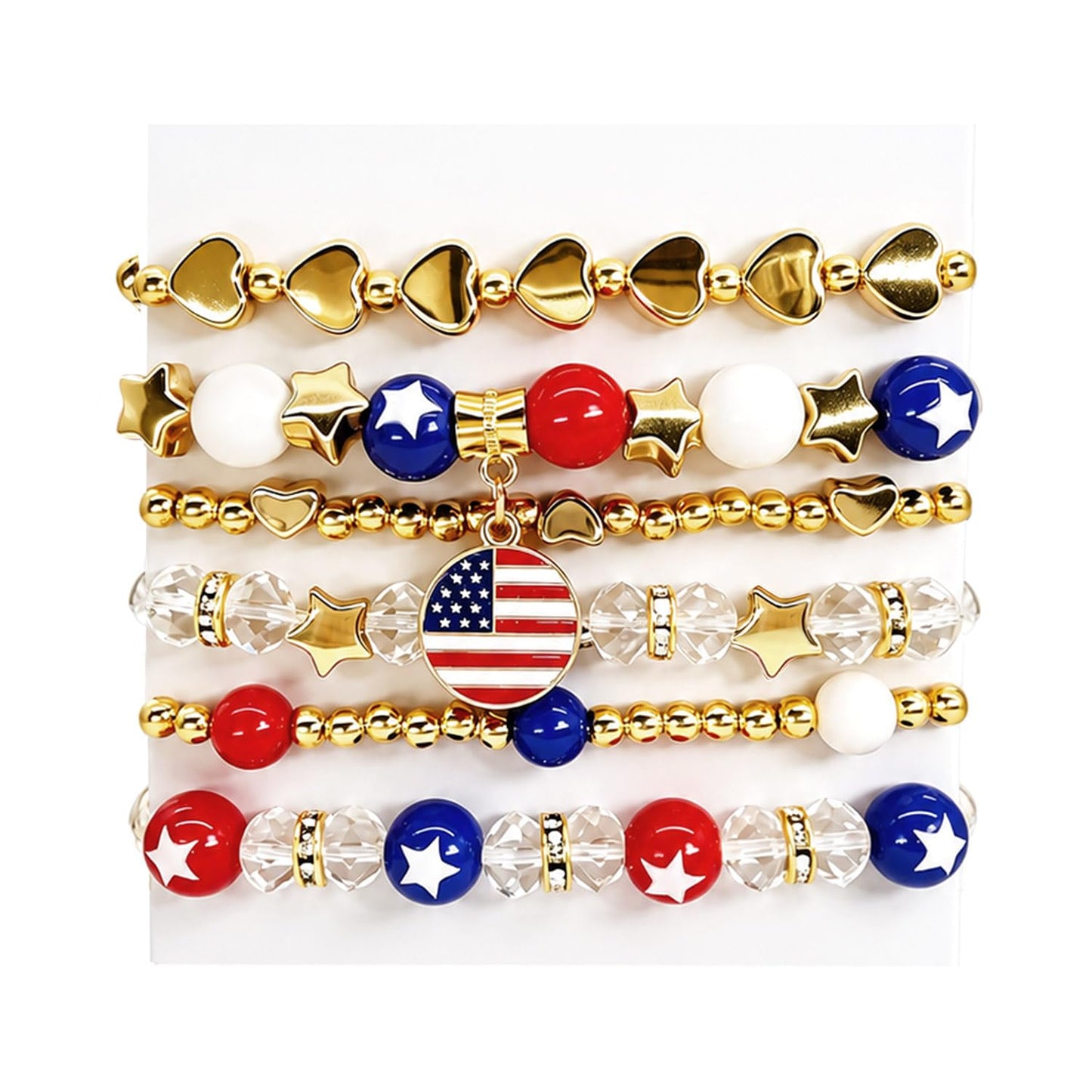 CANUMARA 4th of July Patriotic Bracelets for Women Men Teens – Red White Blue Beaded Stackable Stretch Bracelets – USA Independence Day Gifts – American Flag Handmade Jewelry（SSL-1 6T）