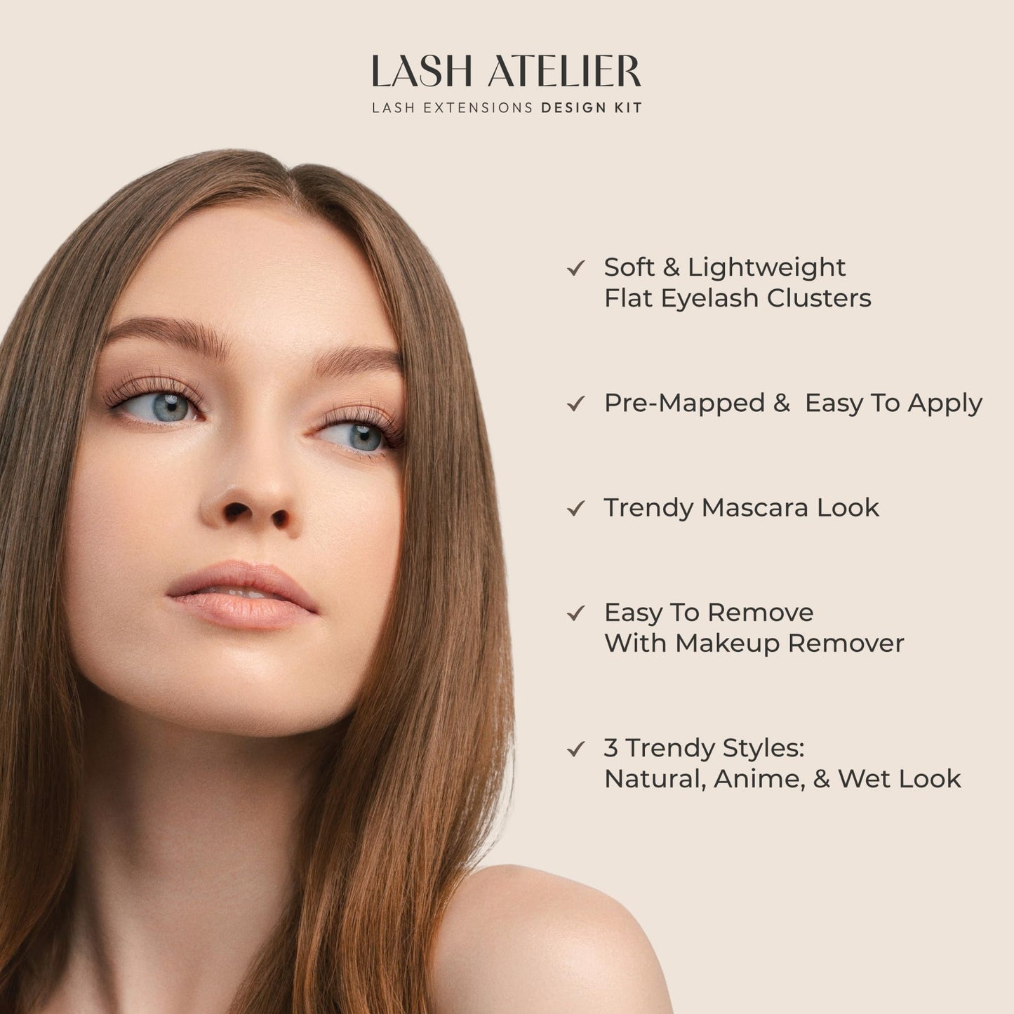Kiss Lash Atelier Professional Lash Extension Kit, ‘Natural’, Pre-Mapped False Eyelashes, 46 Lash Clusters & 36 Individual Lashes, Last For Up To 7 Days, Glue Ring, Applicator